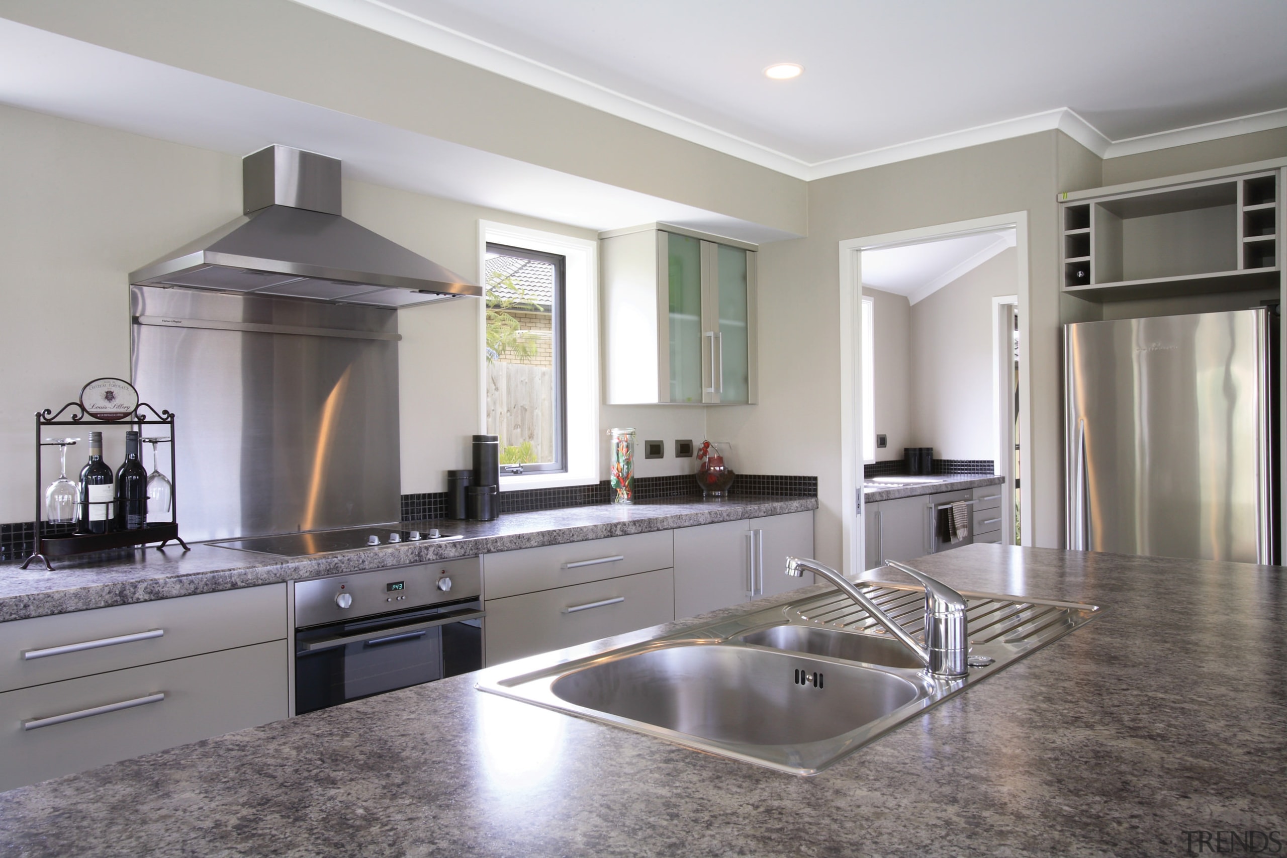 view of the kitchen in a house built countertop, cuisine classique, floor, interior design, kitchen, real estate, room, gray