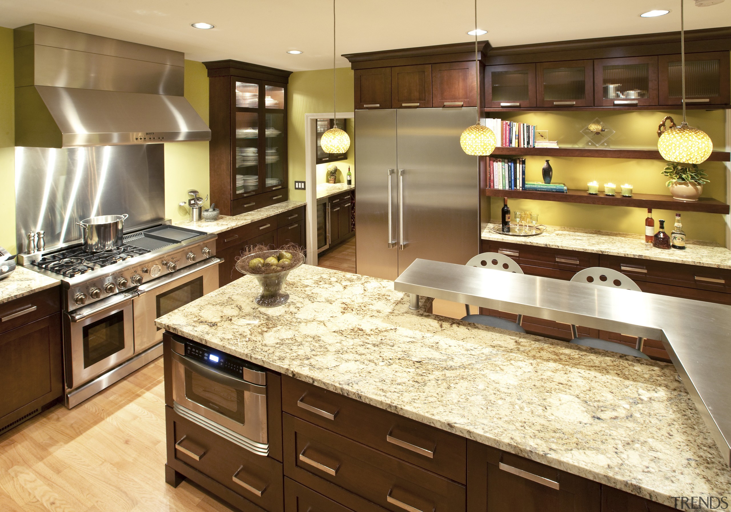 View of a kitchen designed by Drury Design cabinetry, countertop, cuisine classique, interior design, kitchen, brown, orange