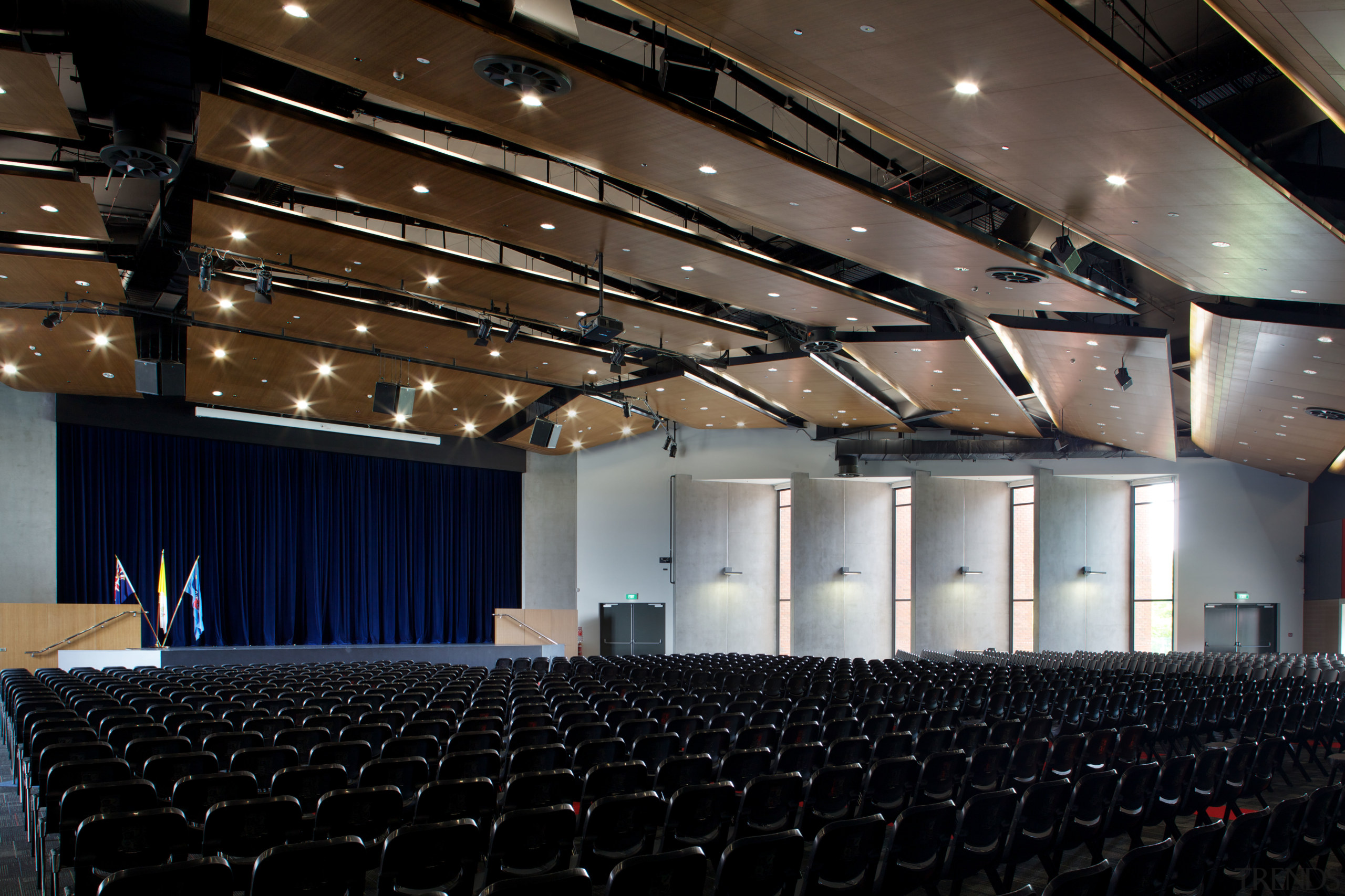 The new 1500-seat auditorium can accommodate all puplis auditorium, ceiling, conference hall, convention center, function hall, performing arts center, theatre, black