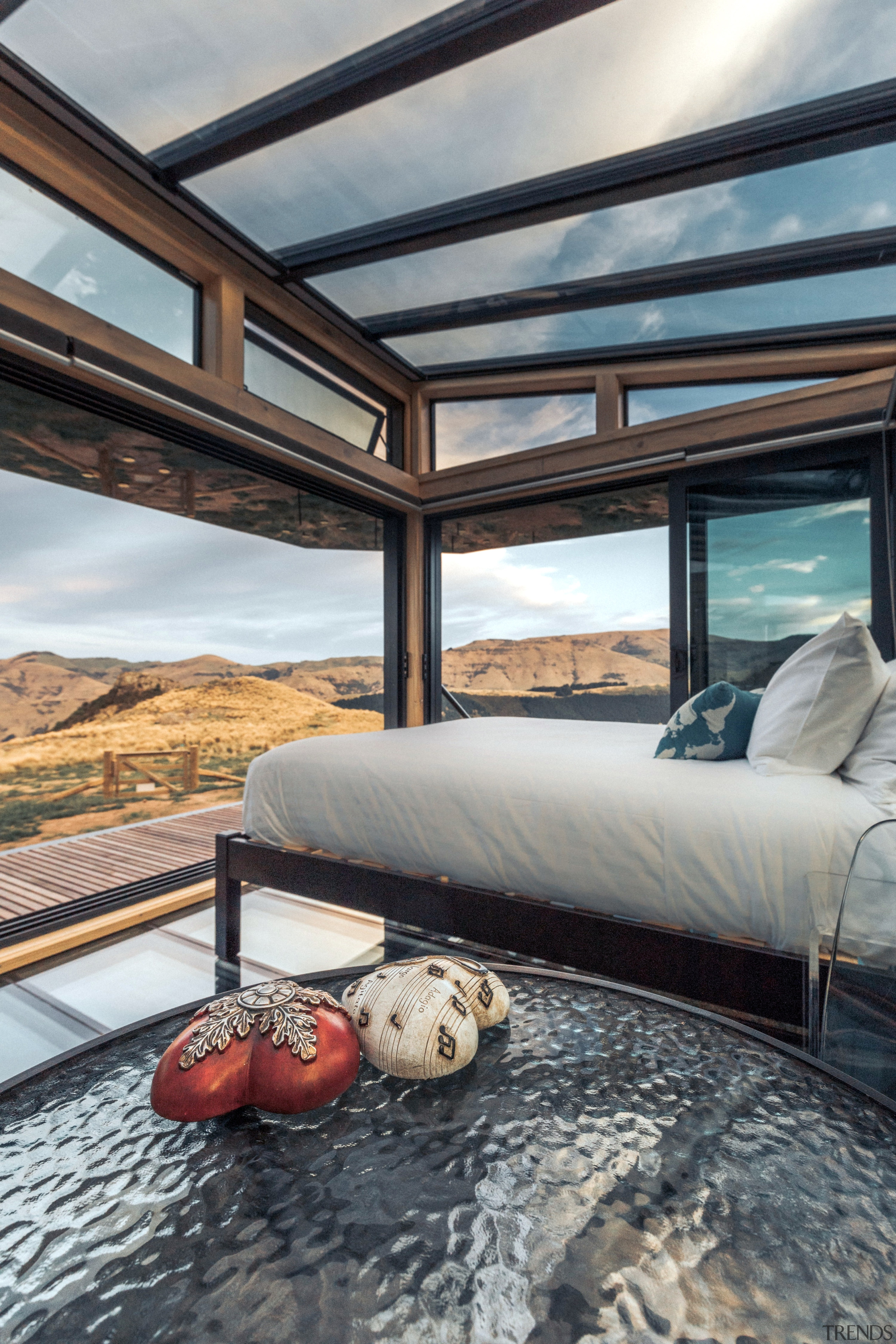 PurePod, New Zealand South Island, New Zealand - architecture, bed, bed frame, bedding, bedroom, building, ceiling, daylighting, floor, furniture, home, house, interior design, leisure, property, room, suite, gray, black