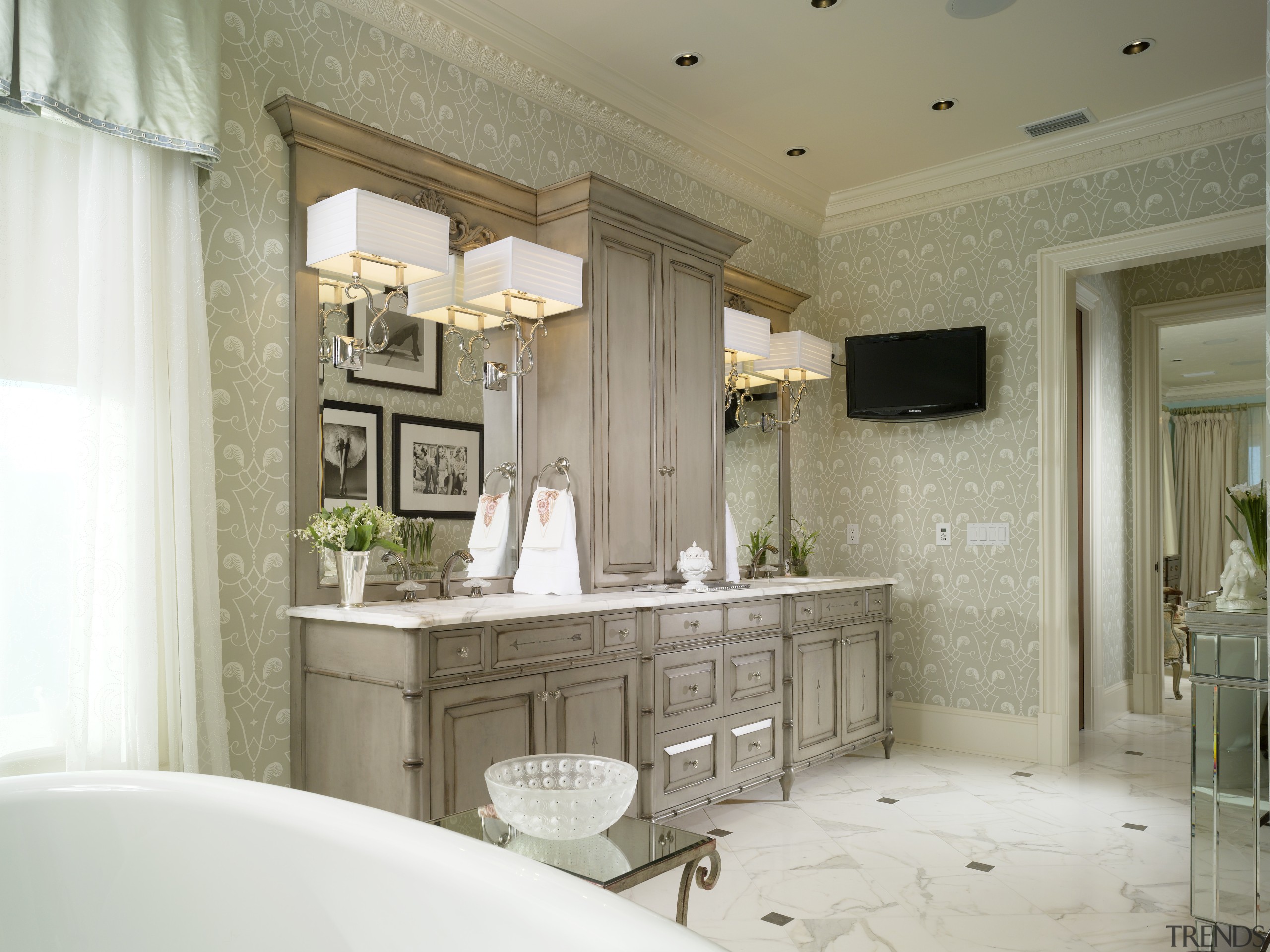 View of the bathroom which features a large bathroom, ceiling, countertop, cuisine classique, estate, floor, home, interior design, room, wall, window, brown, white