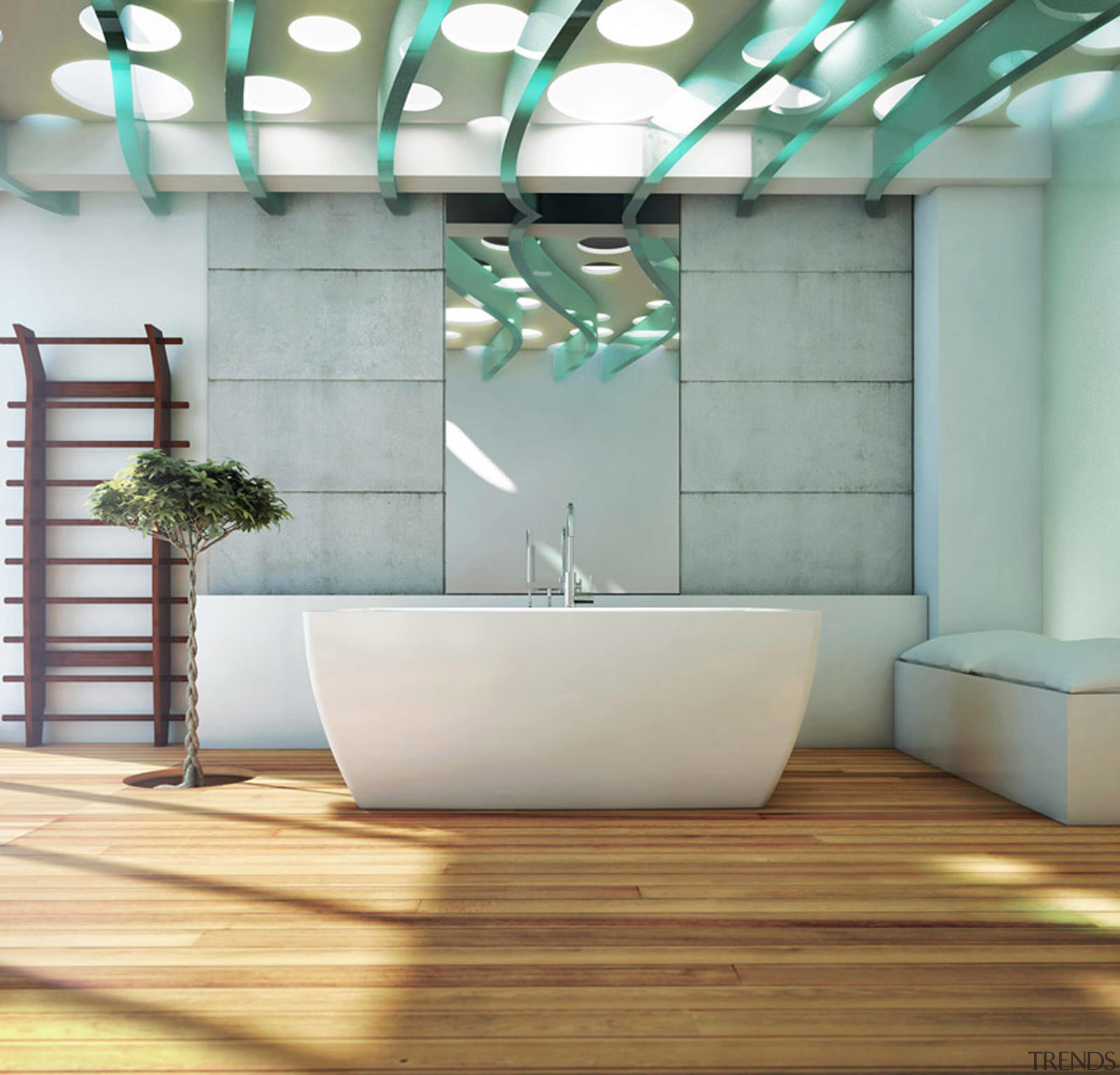 Resort-style bathing is all about the feel-good factor. bathroom, ceiling, floor, flooring, interior design, product design, gray