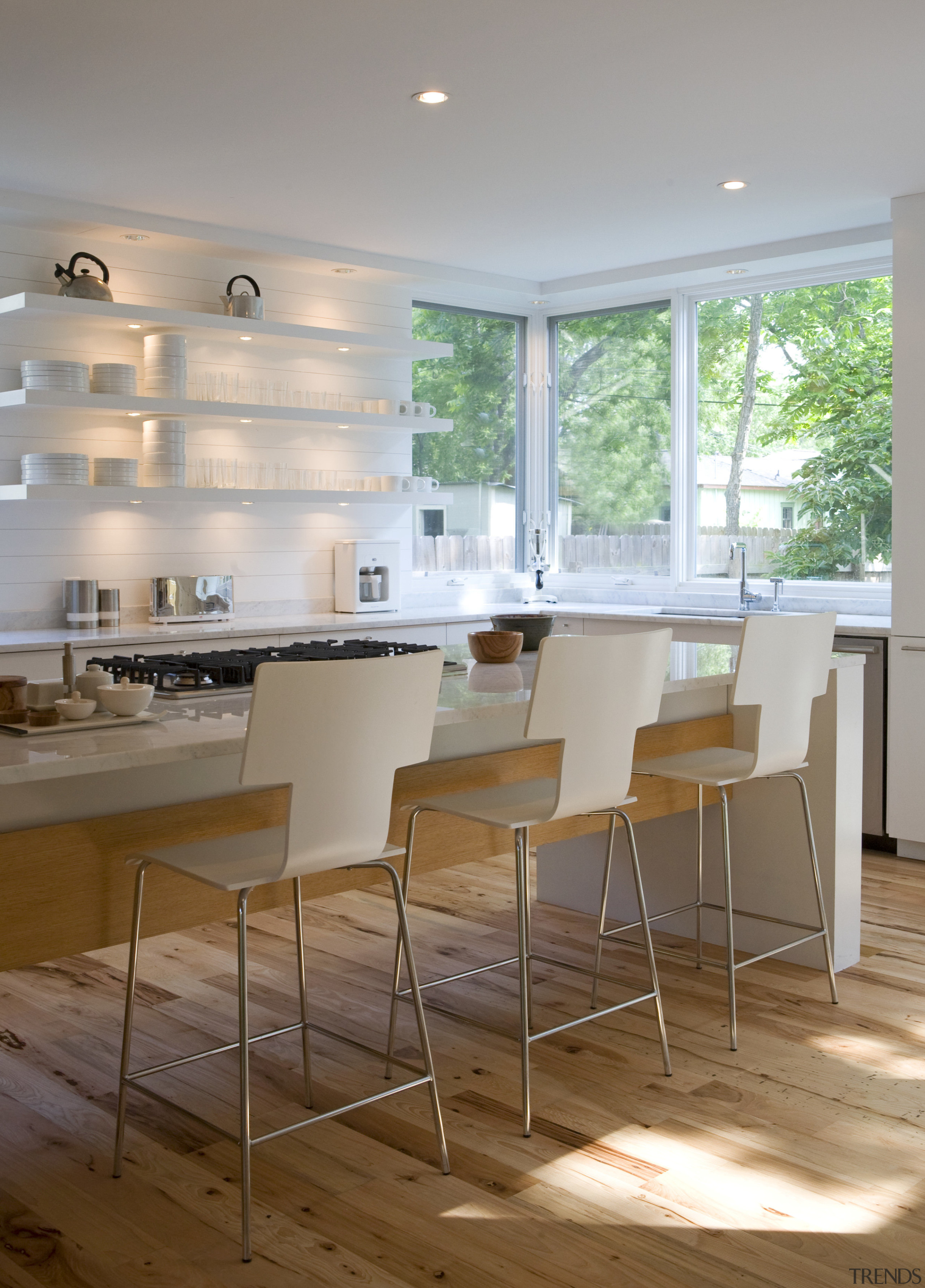 View of this contemporary remodeled home - View countertop, furniture, interior design, kitchen, table, gray, brown