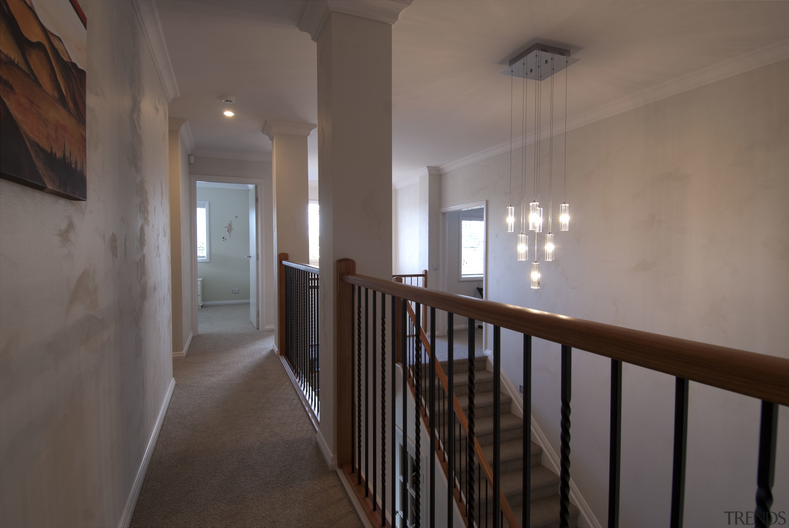 This home was designed and built by Jalcon apartment, architecture, baluster, ceiling, daylighting, estate, floor, flooring, handrail, home, house, interior design, property, real estate, room, stairs, wall, window, wood, gray