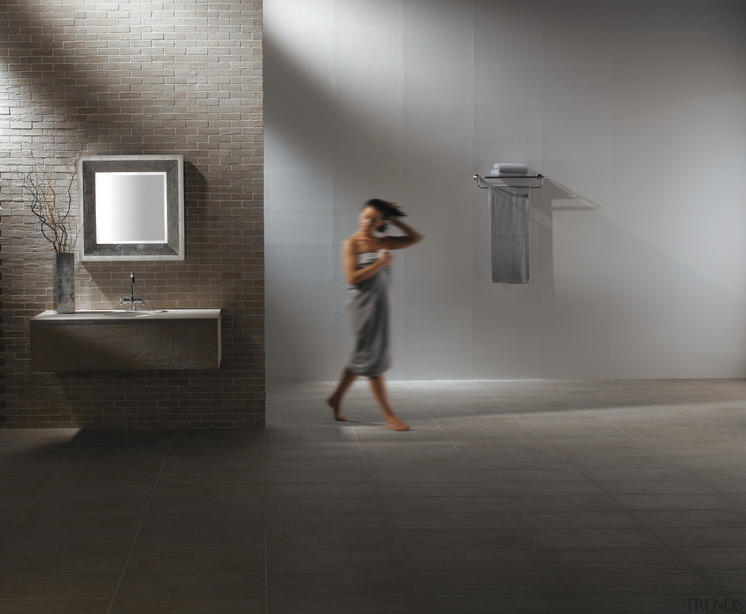 A view of some stoneware from Rocks-On-Hard Surfaces floor, flooring, photograph, room, tile, wall, gray, black