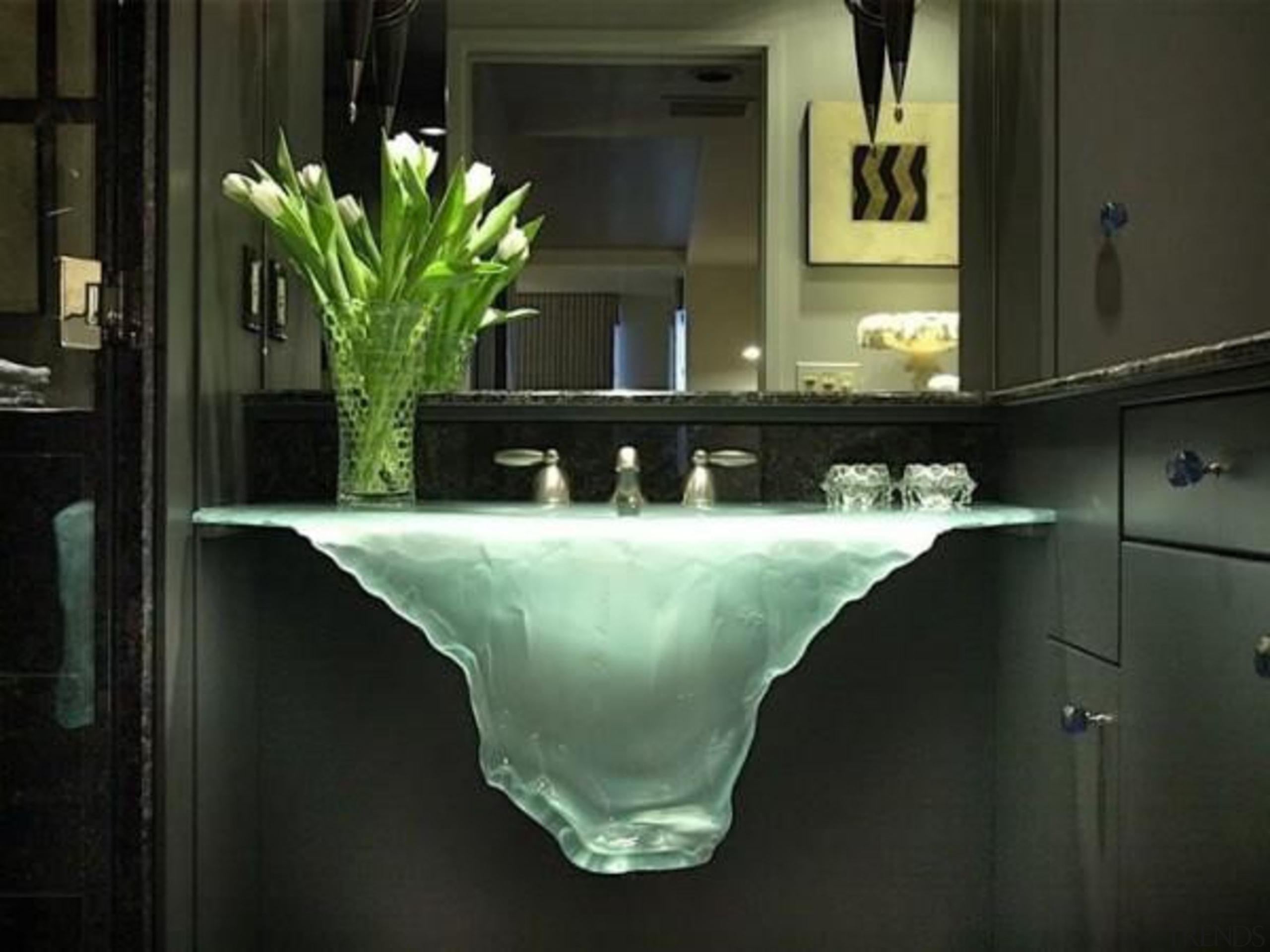 Glass Sink with some beautiful taps - countertop countertop, glass, interior design, plumbing fixture, sink, table, black