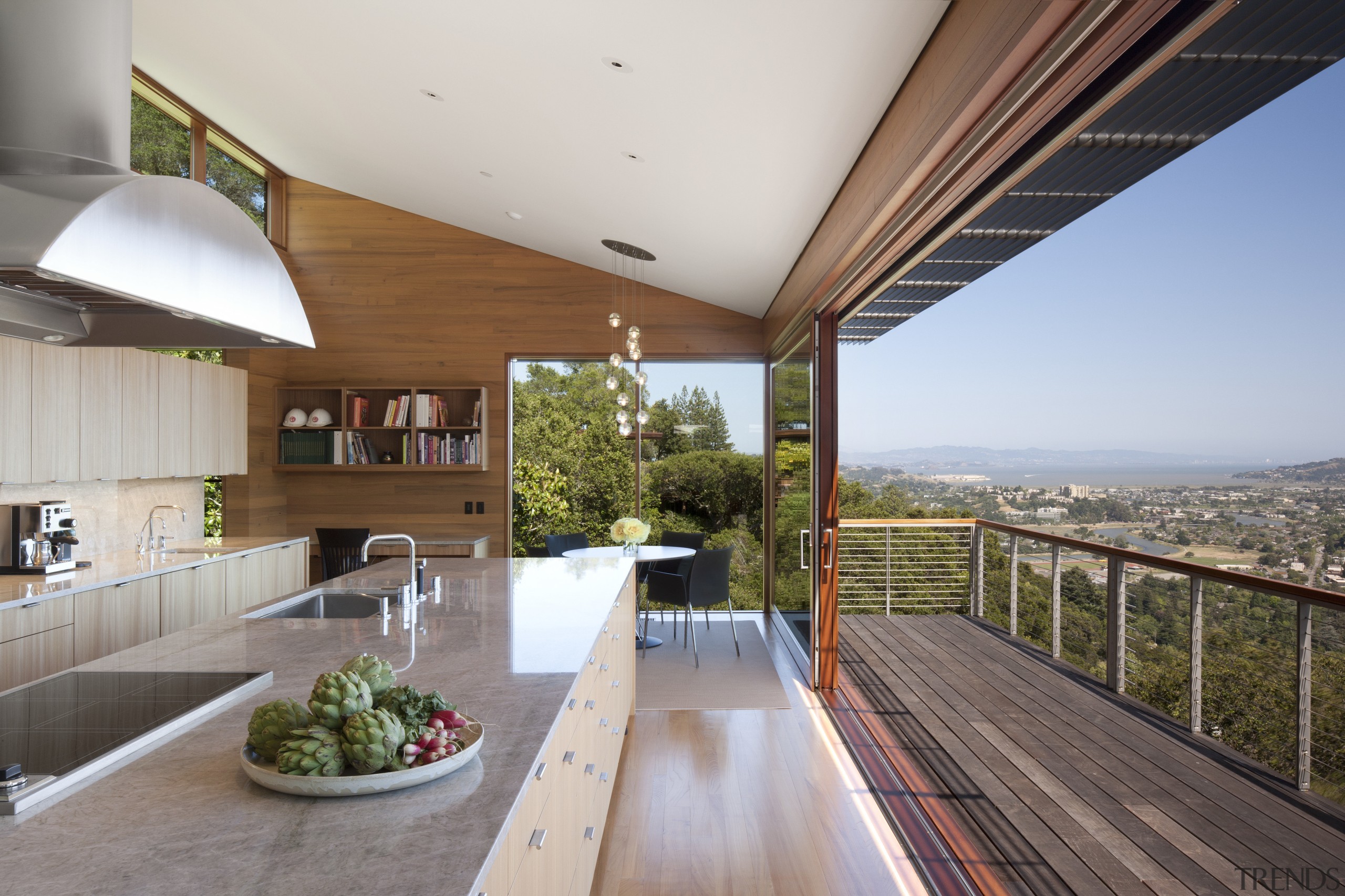 This kitchen was designed by architect Eric Haesloop apartment, architecture, balcony, daylighting, estate, home, house, interior design, real estate, roof, gray