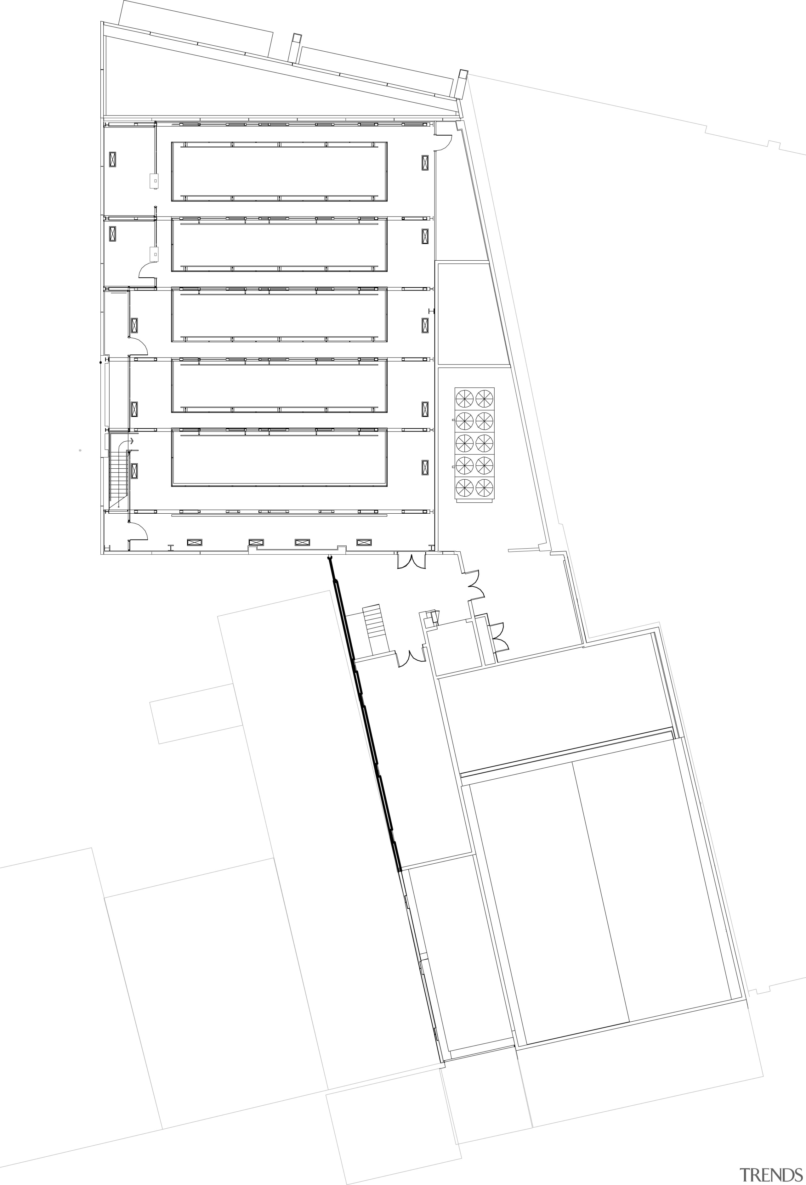 Here is a view of Auckland's Q theatre, angle, architecture, area, black and white, design, diagram, line, pattern, plan, product, product design, structure, white