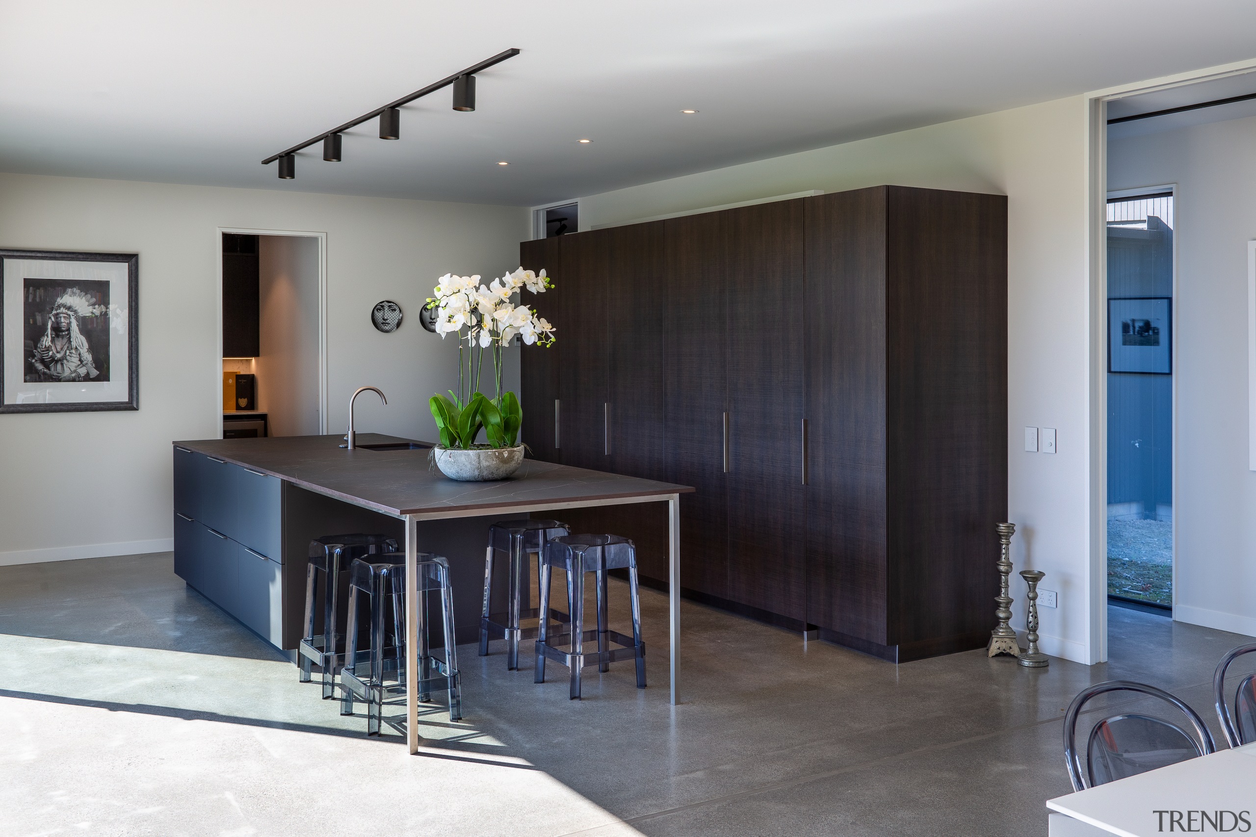 When closed, this large pocket door system allowed 