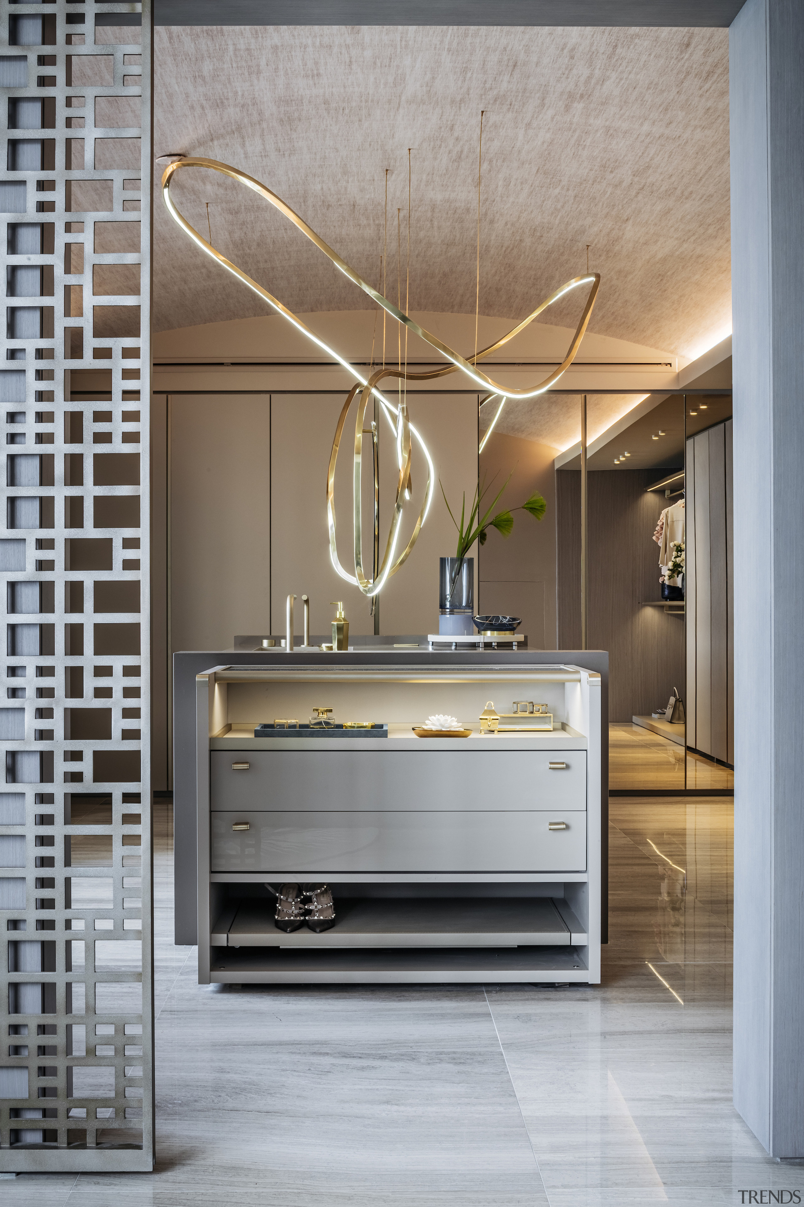 The vanity serves double purpose as a sink 