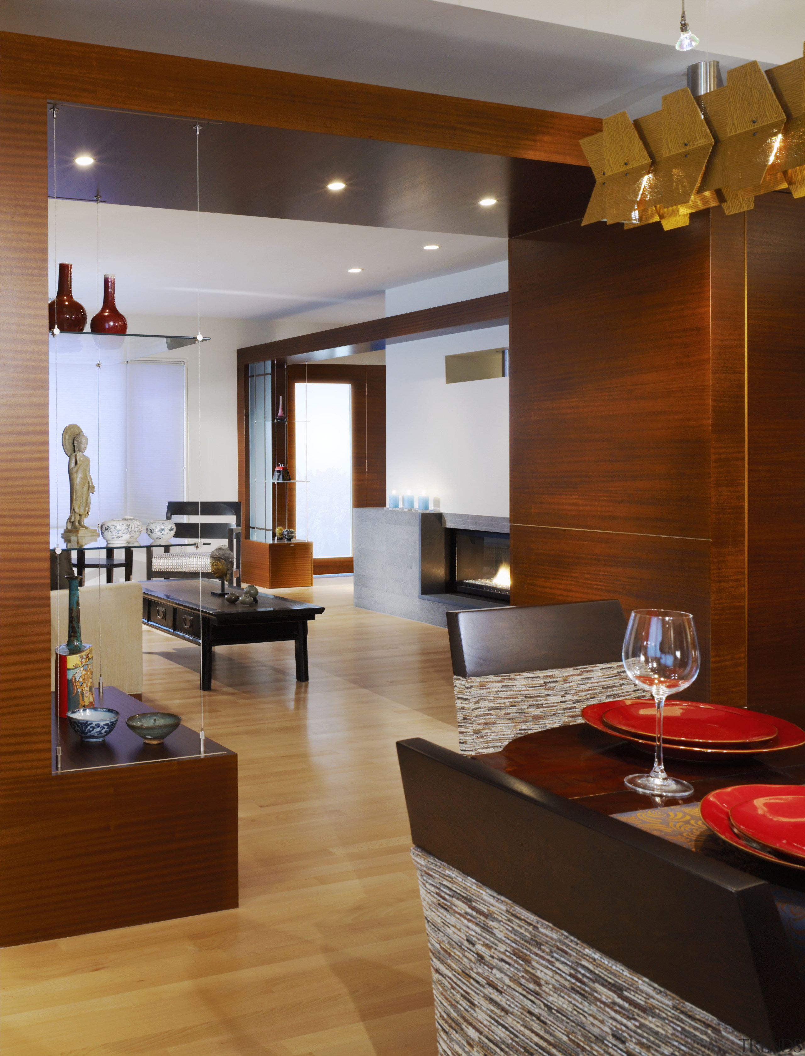 view of the front door and living room ceiling, floor, flooring, hardwood, interior design, living room, lobby, room, suite, wood, wood flooring, brown