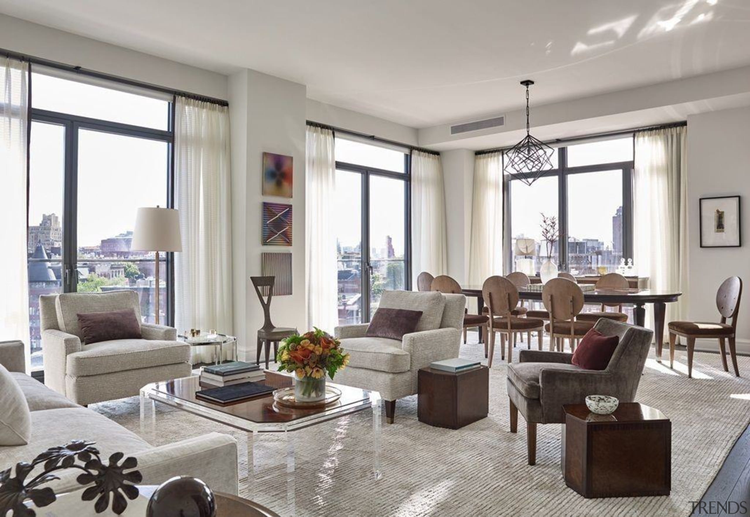 Jon Bon Jovi's new apartment in NYC – apartment, home, interior design, living room, penthouse apartment, property, real estate, room, window, window treatment, gray