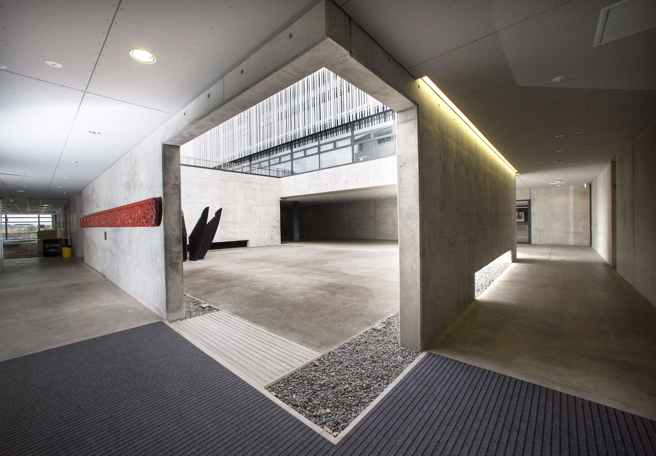 Catching some sun while underground  the University architecture, daylighting, floor, flooring, interior design, gray, black