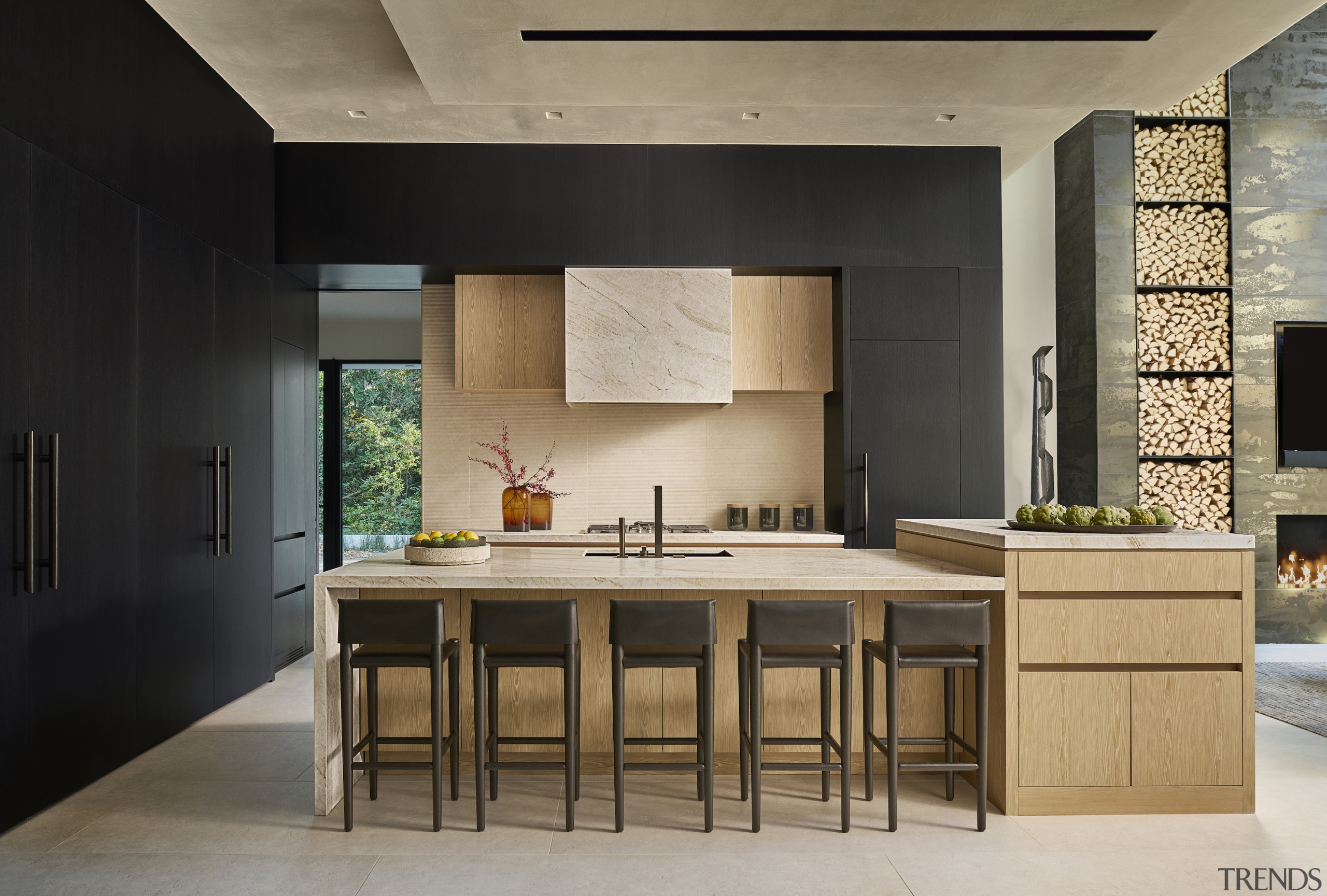 For durable kitchen work surfaces, leathered natural quartzite 