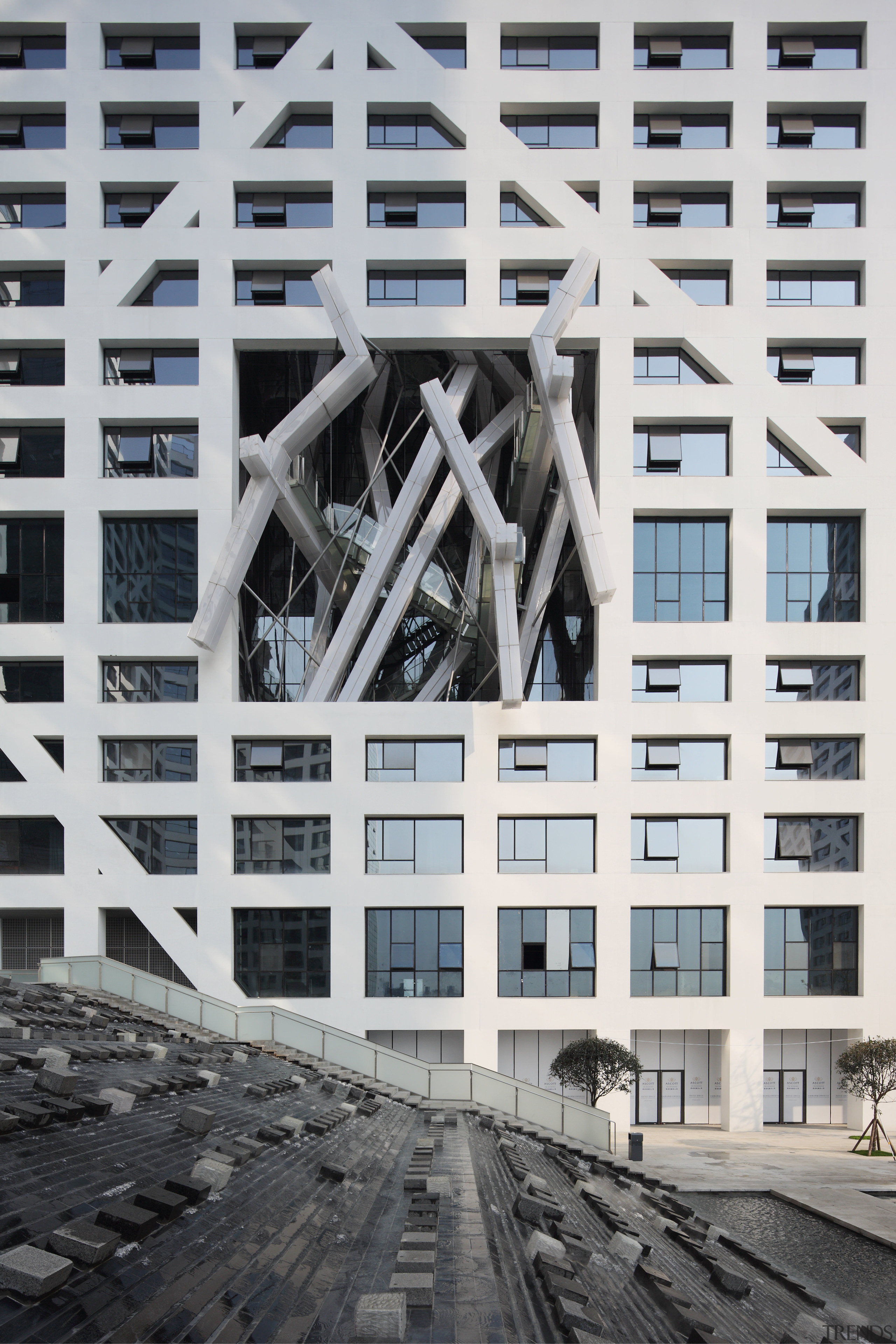 Raffles City Chengdu by Steven Holl Architects - architecture, brutalist architecture, building, corporate headquarters, facade, structure, window, gray, black