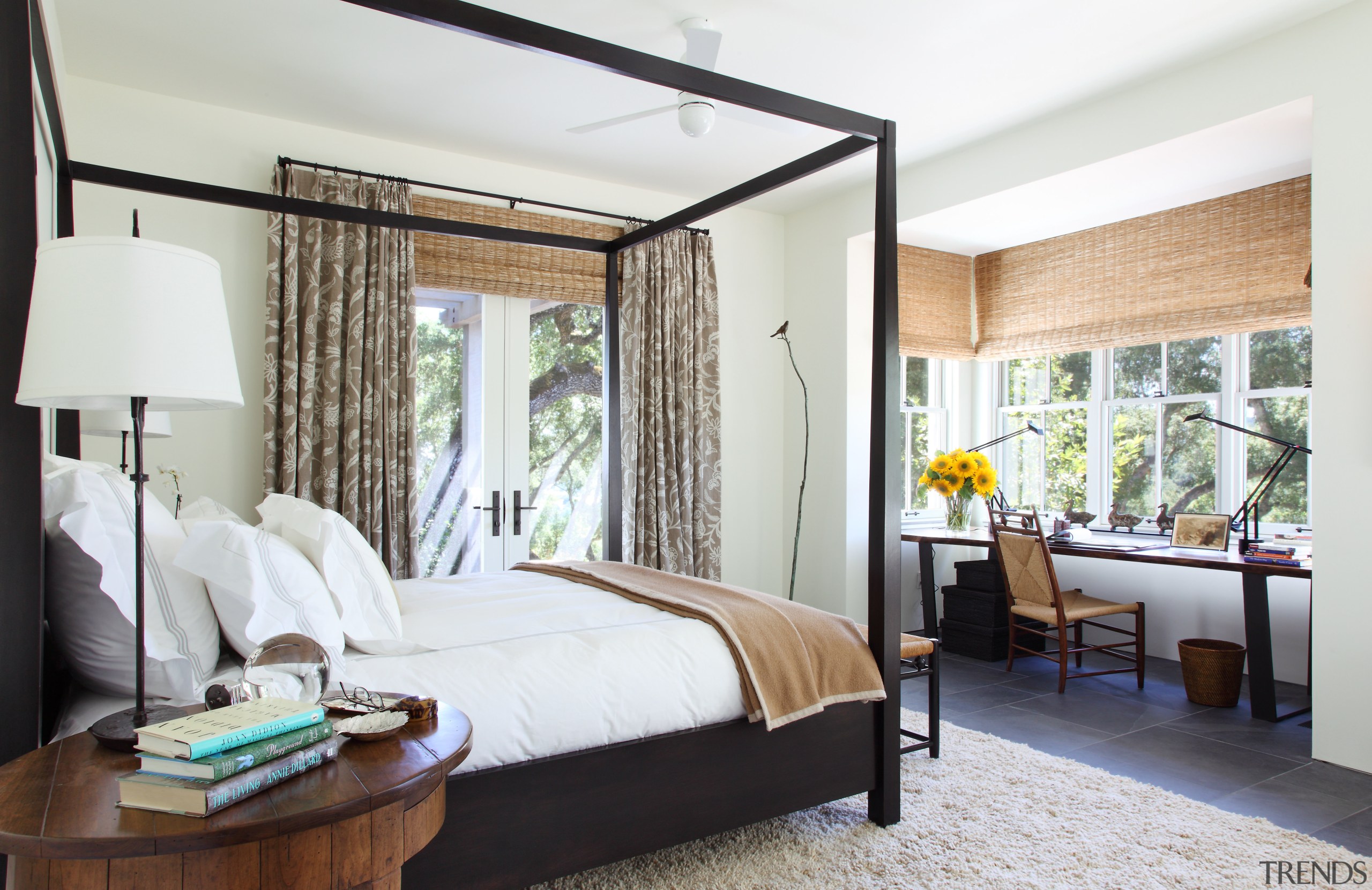 Bedroom with four poster bed and white duvet, bed frame, bedroom, ceiling, estate, home, interior design, property, real estate, room, suite, window, window covering, window treatment, white