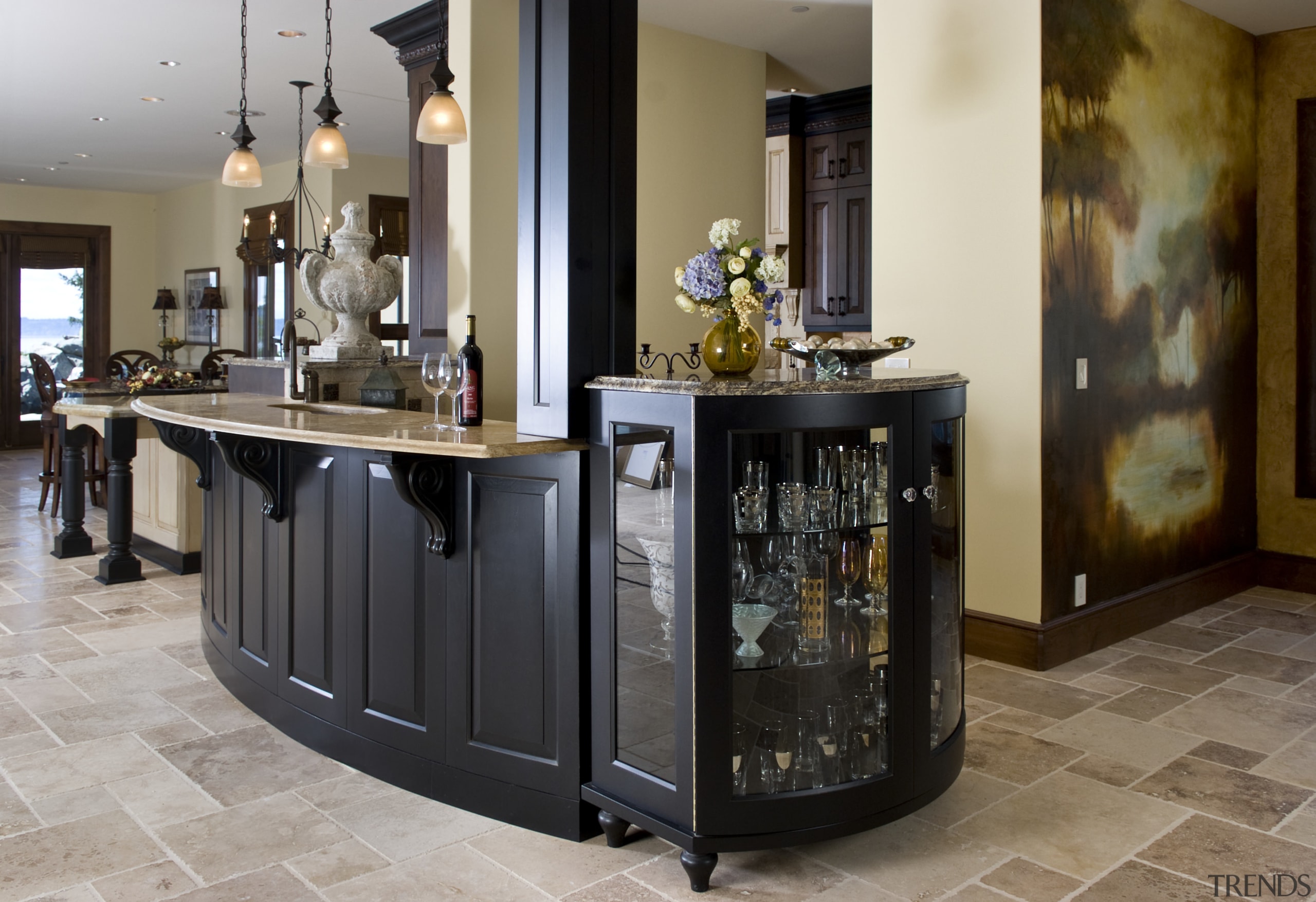 Pacific Crest Industries design and manufacture custom cabinetry countertop, floor, flooring, furniture, interior design, kitchen, lobby, gray, black