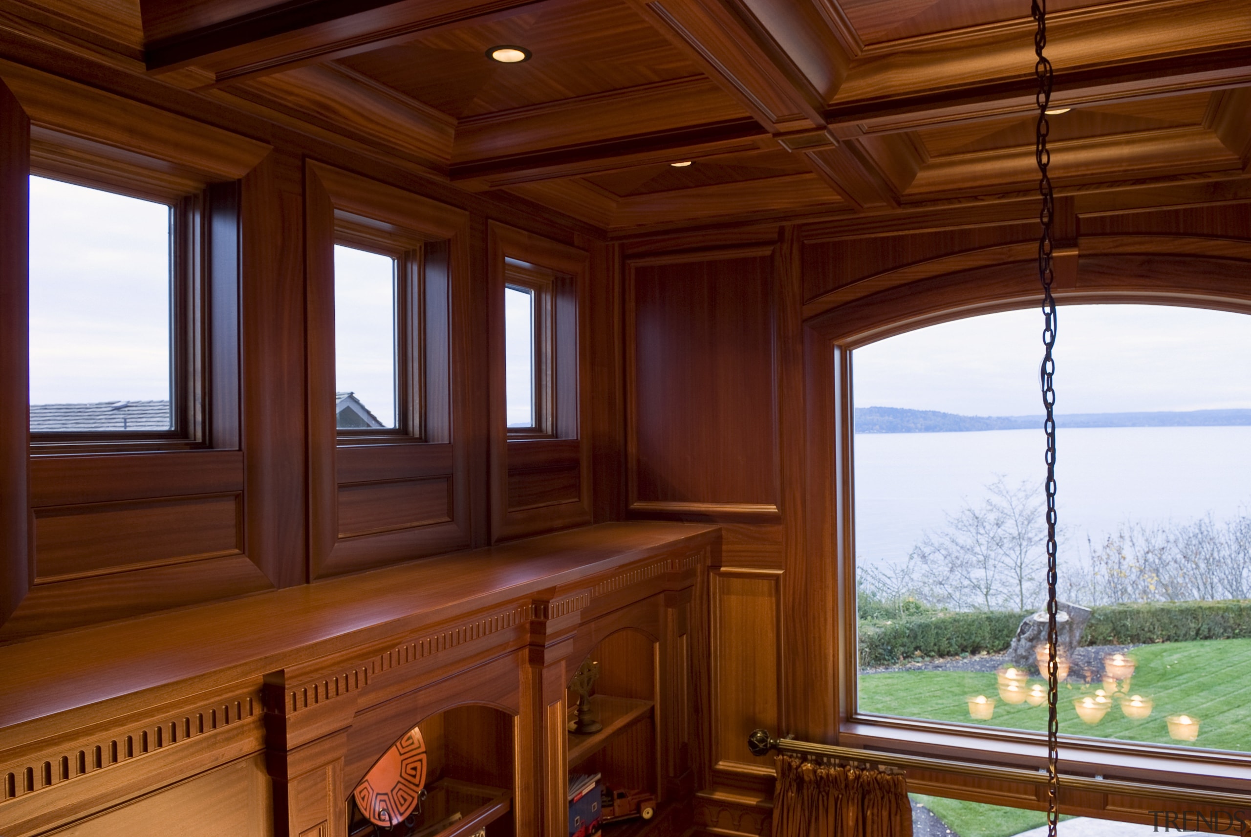 Image of the interior designed by Pacific Crest. estate, home, interior design, real estate, window, wood, wood stain, red, brown