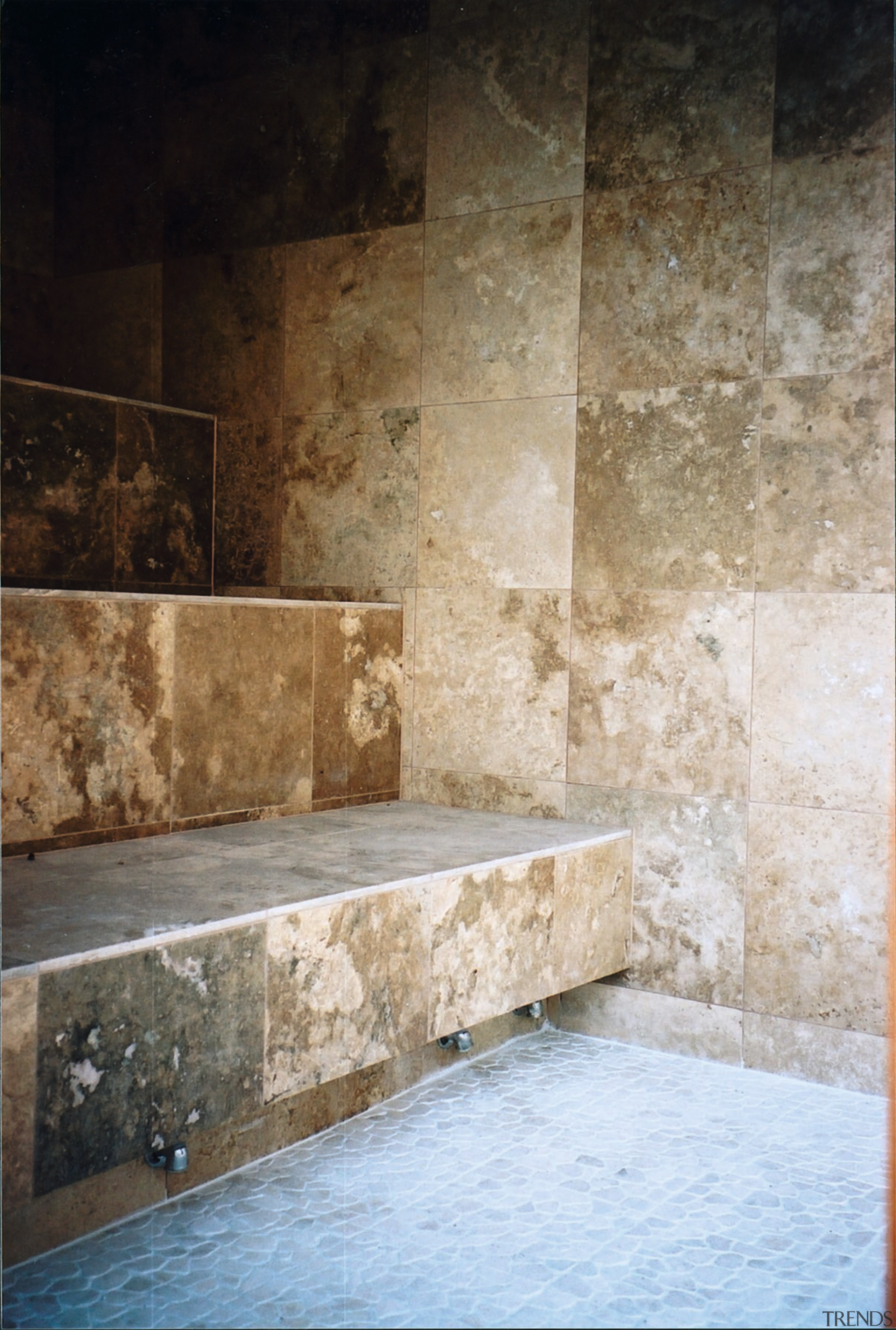 The detail of a corner of a steam architecture, floor, flooring, interior design, texture, tile, wall, wood, gray