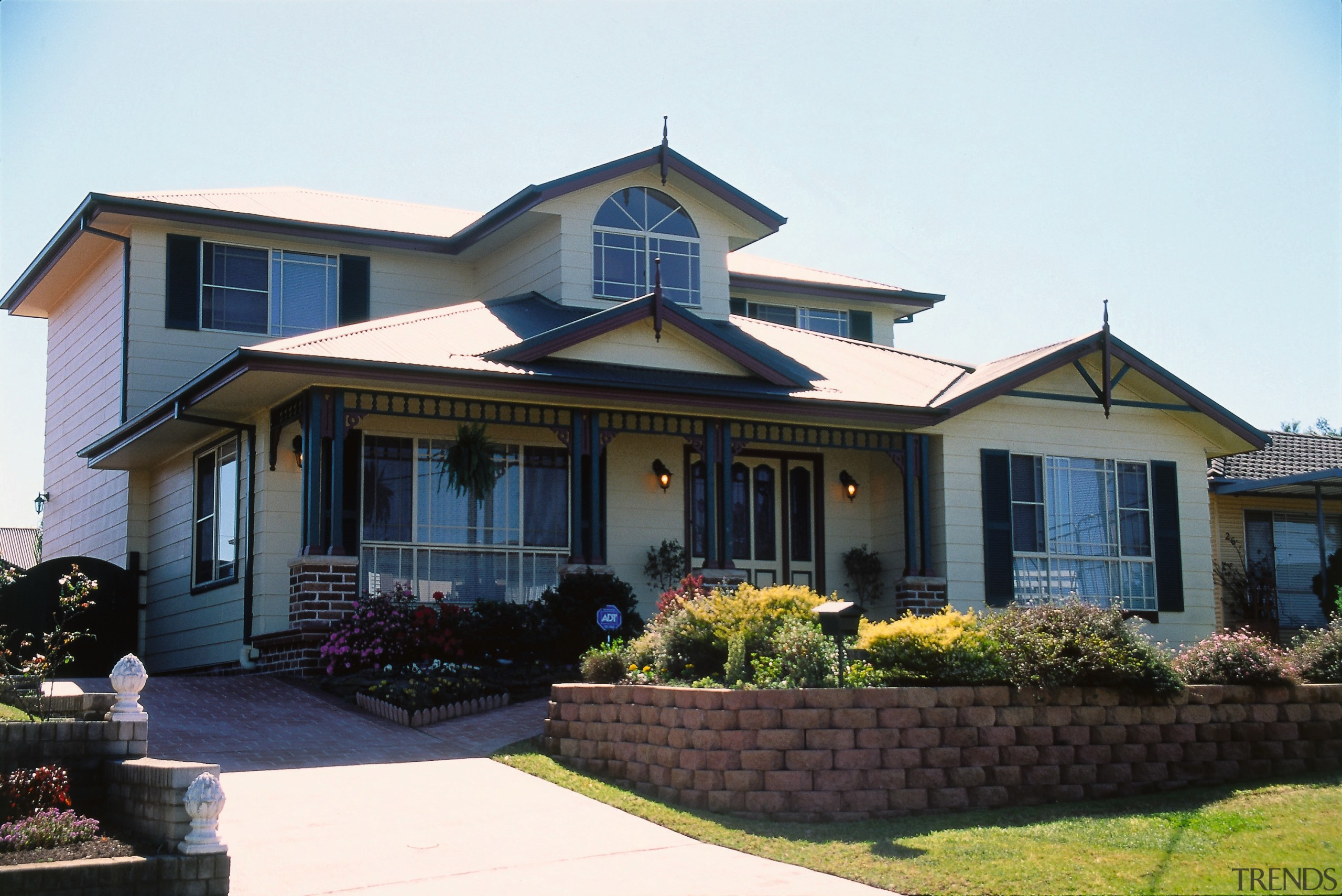 Exterior of two storey house with fibro cladding, cottage, elevation, estate, facade, home, house, mansion, neighbourhood, property, real estate, residential area, roof, siding, window, white, black