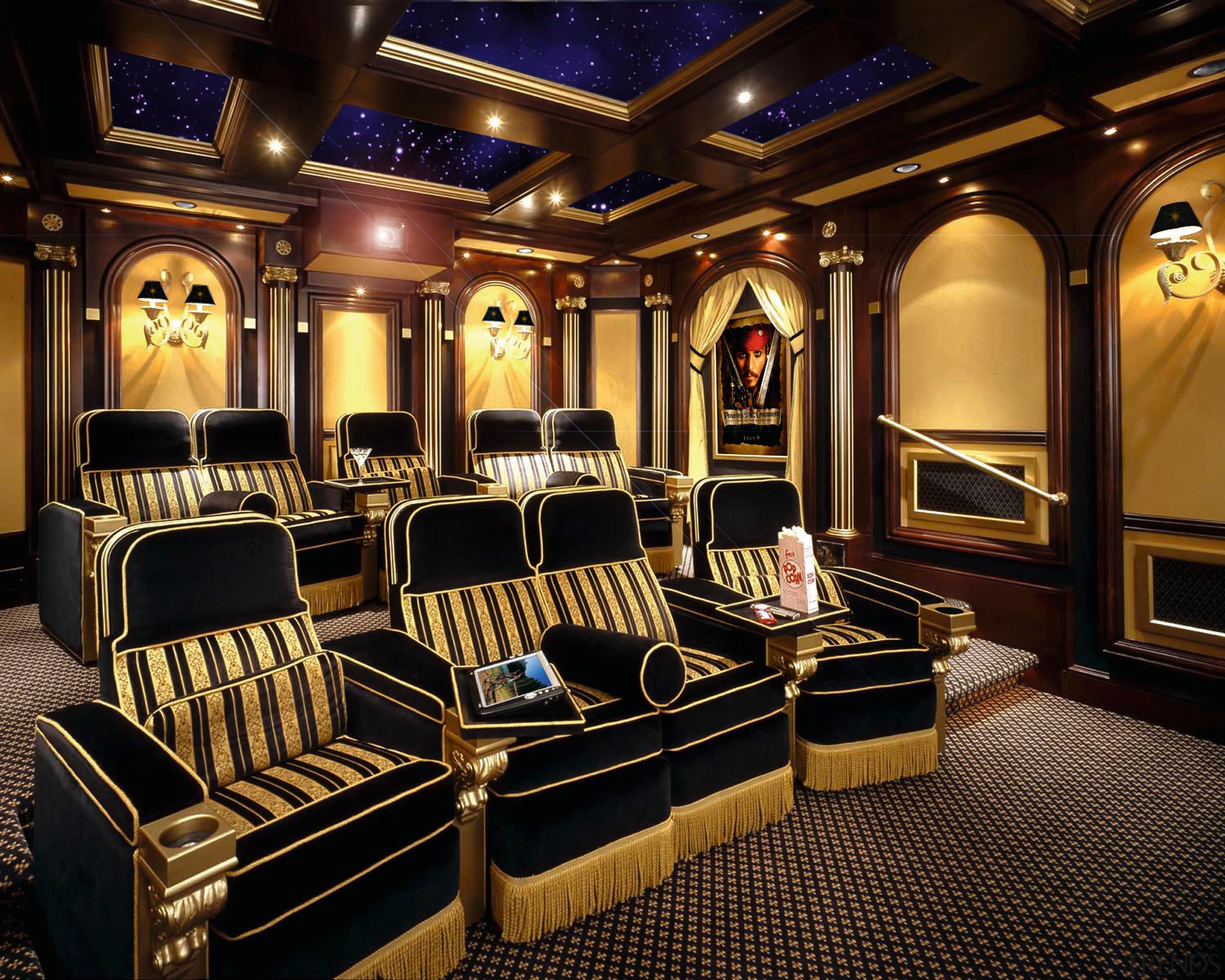 view of this custom home theatre built by interior design, theatre, black