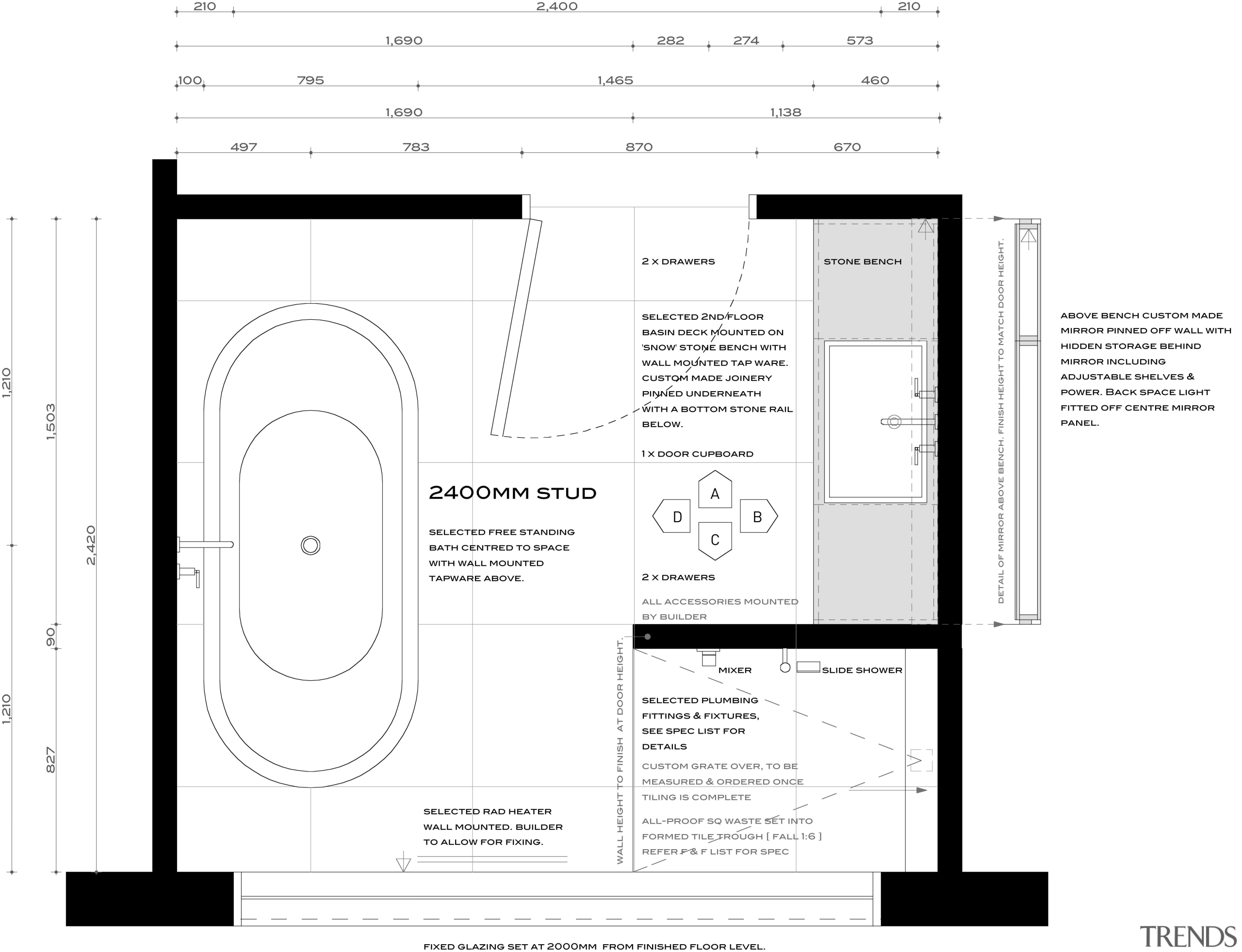Plan for Davinia Sutton bathroom remodel - Plan black and white, design, diagram, font, line, product, product design, text, white