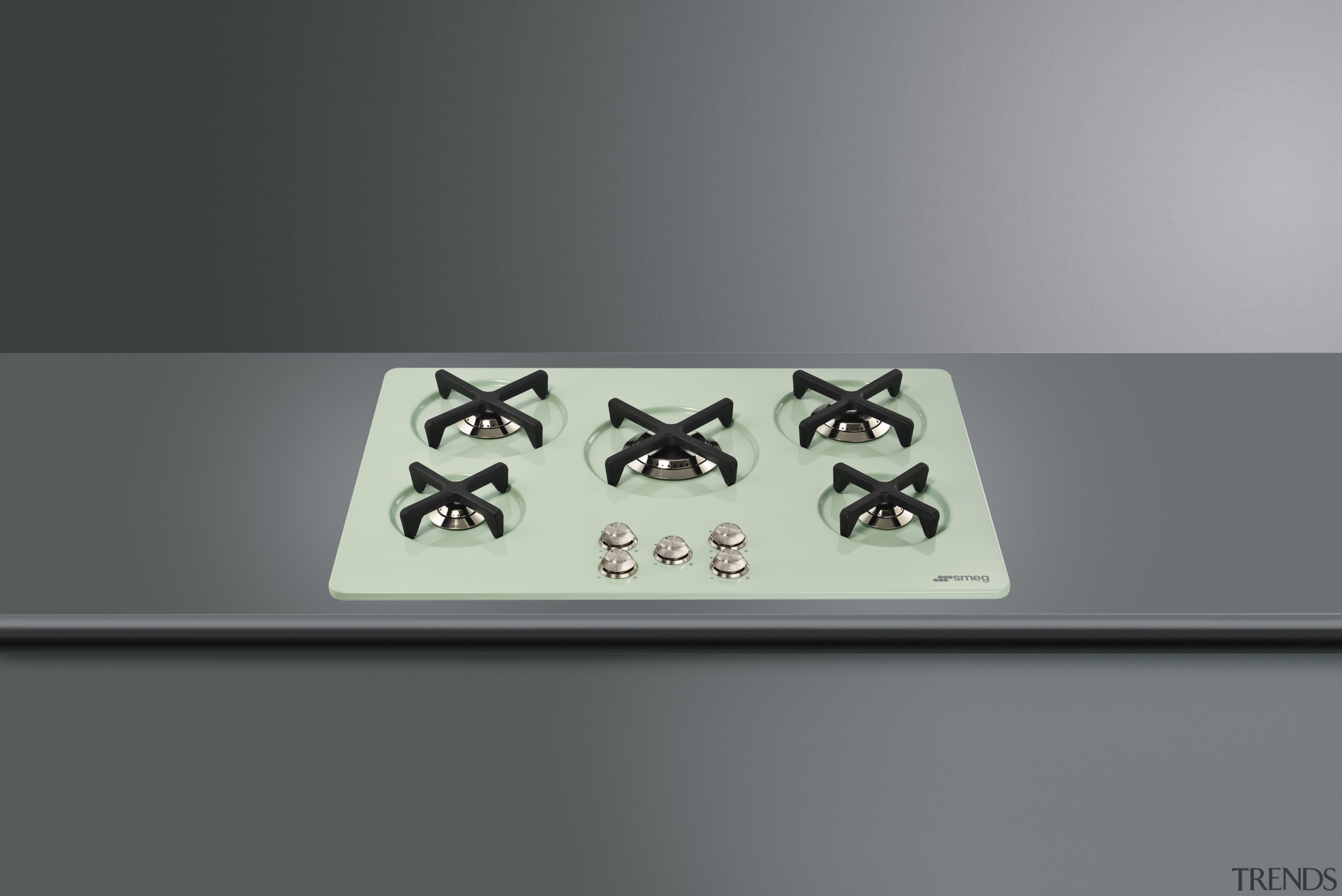 View of Smeg cooktop. - View of Smeg font, product design, gray