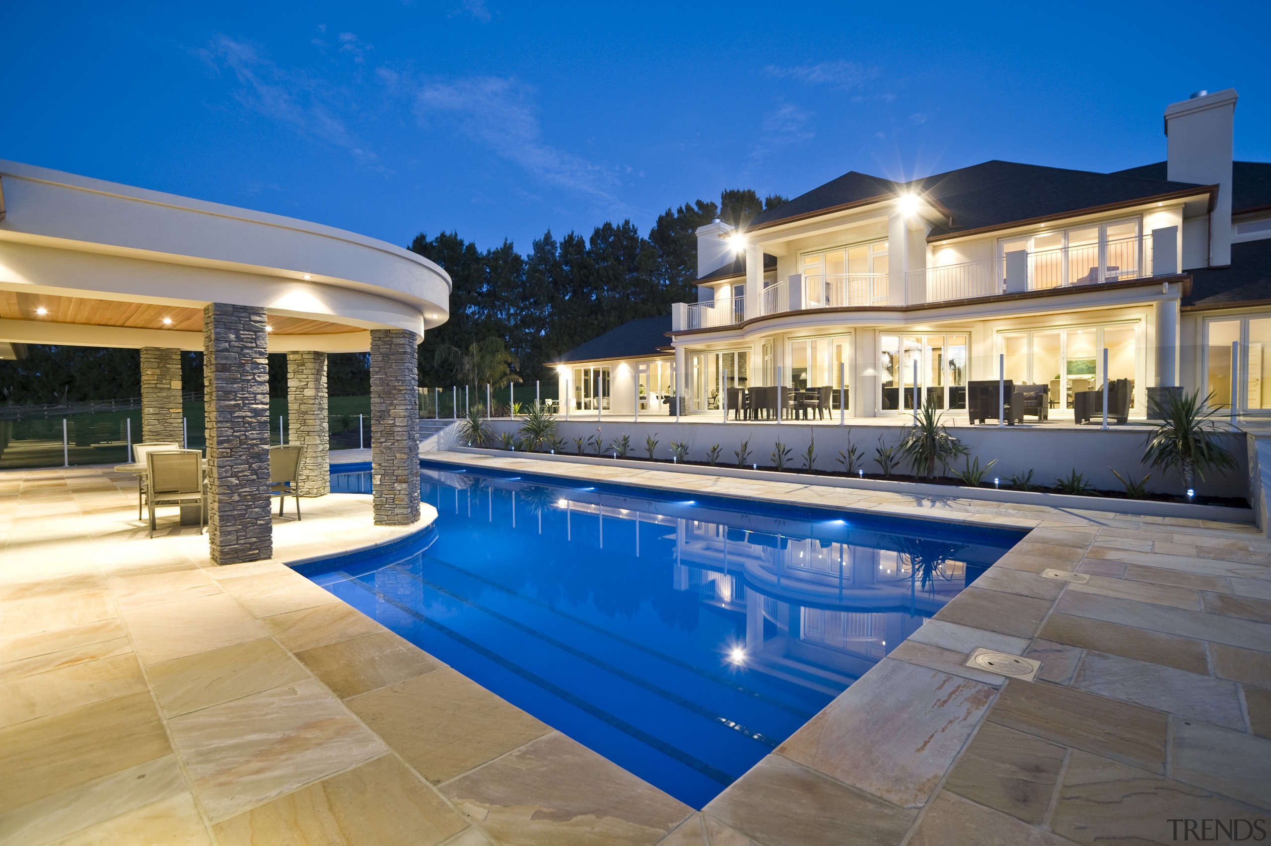 Exterior view of a pavilion which features schist apartment, condominium, estate, home, hotel, leisure, property, real estate, resort, resort town, swimming pool, villa, blue