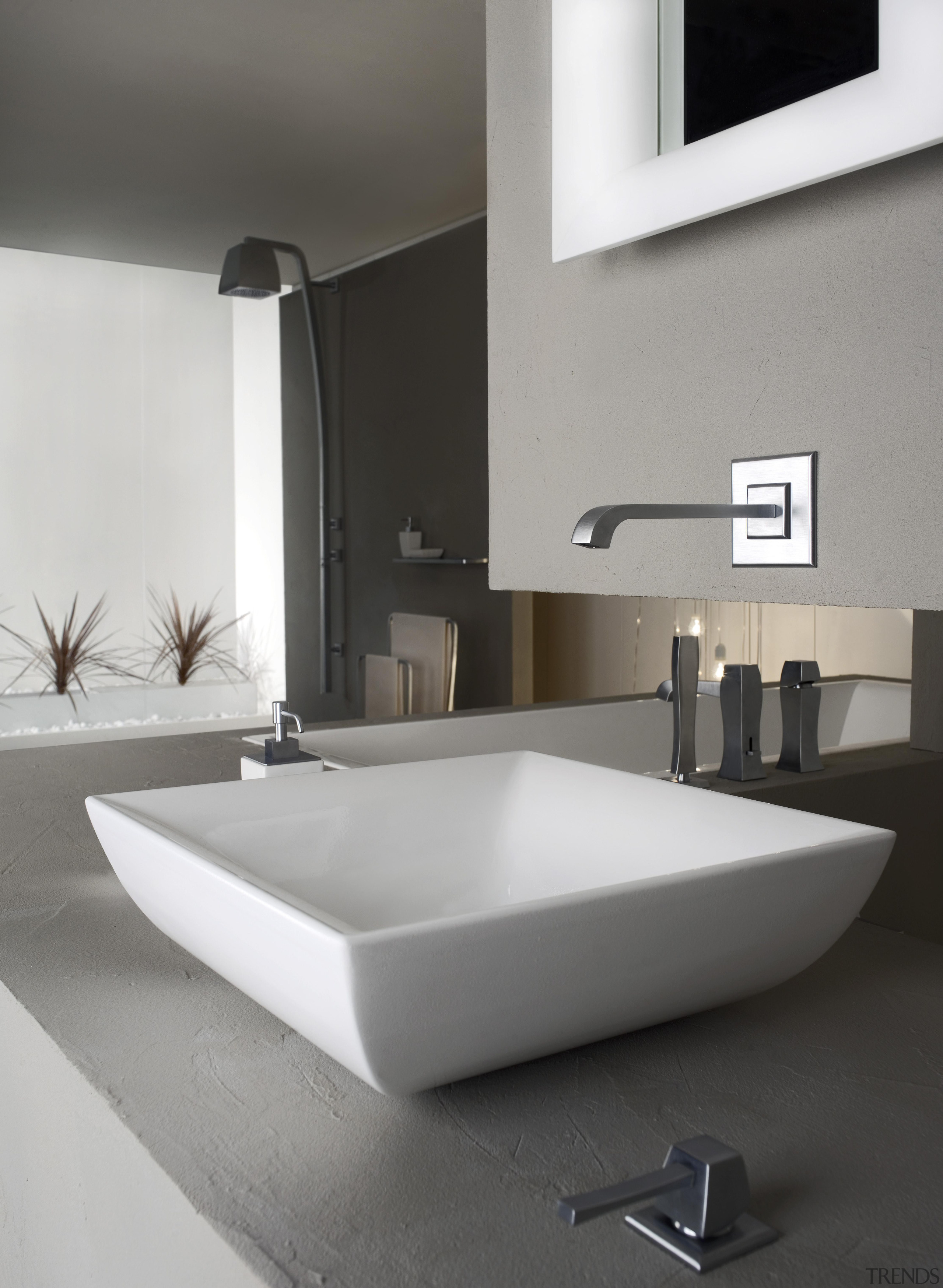 Gessi's Mimi brushed chrome collection includes a variety angle, bathroom, bathroom sink, bidet, ceramic, interior design, plumbing fixture, product design, sink, tap, gray