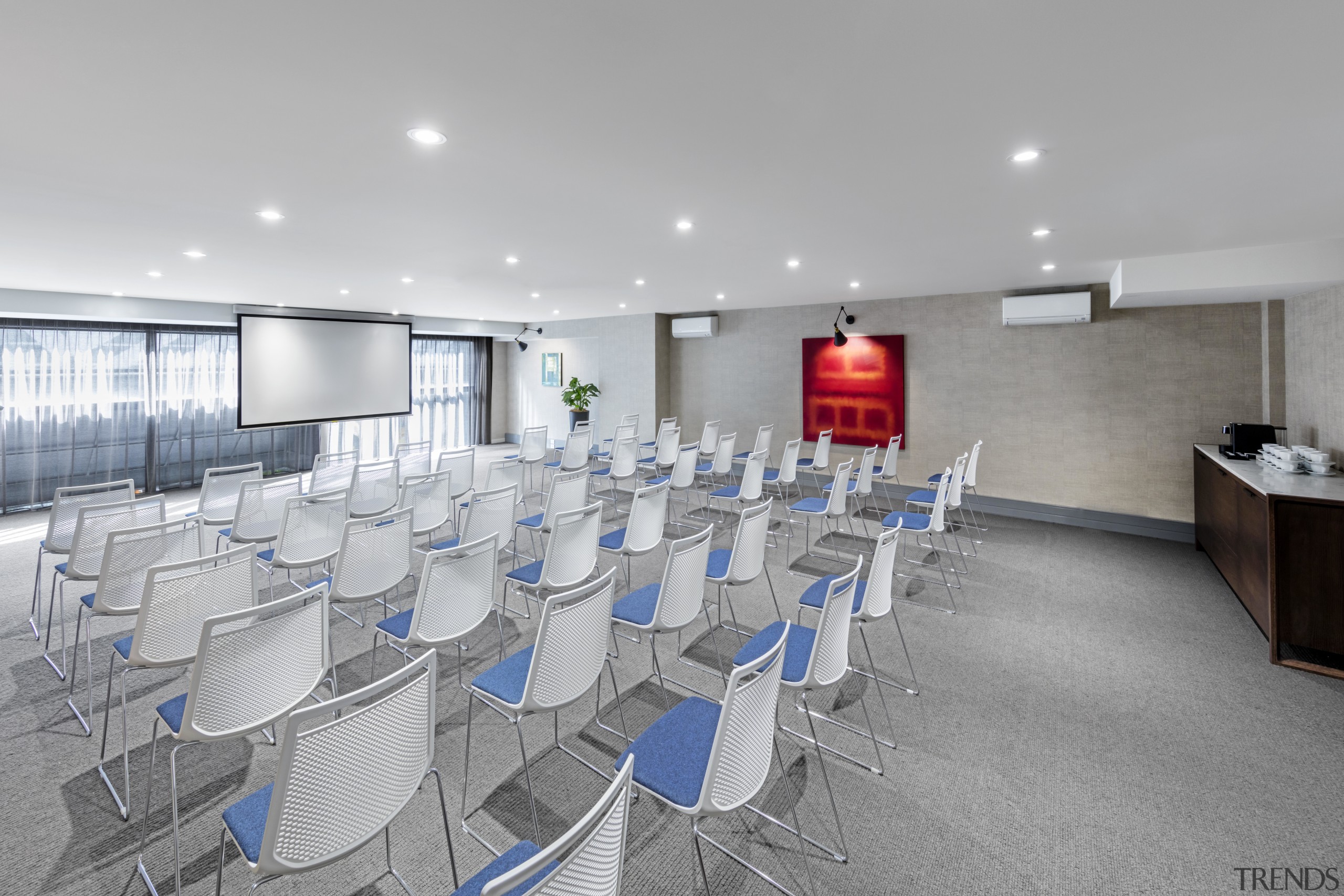 Conferencing facilities add to the guest options at architecture, conference hall, interior design, office, product design, table, gray