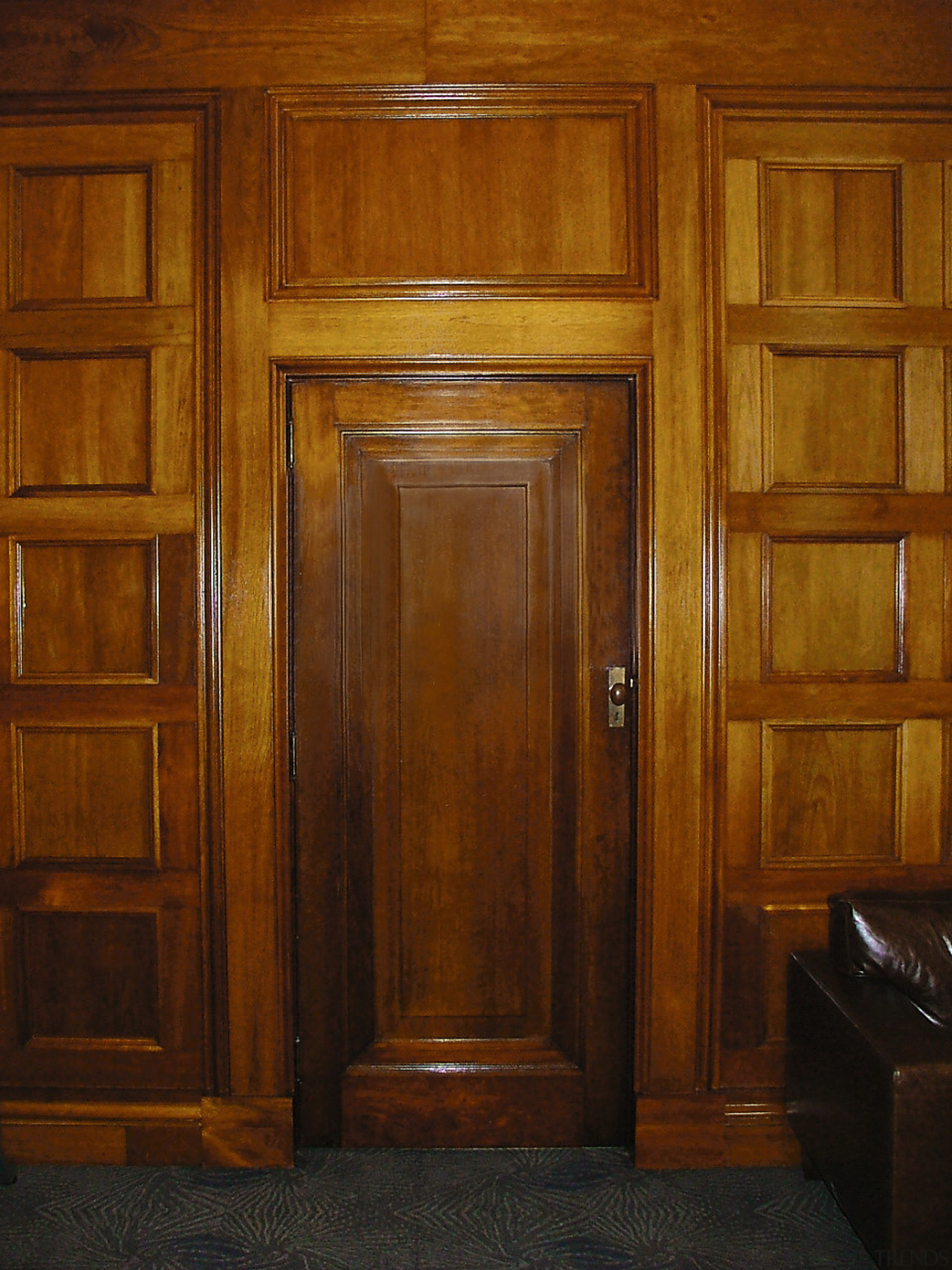 A view of the replica timber joinery and cabinetry, door, hardwood, wall, wood, wood stain, brown