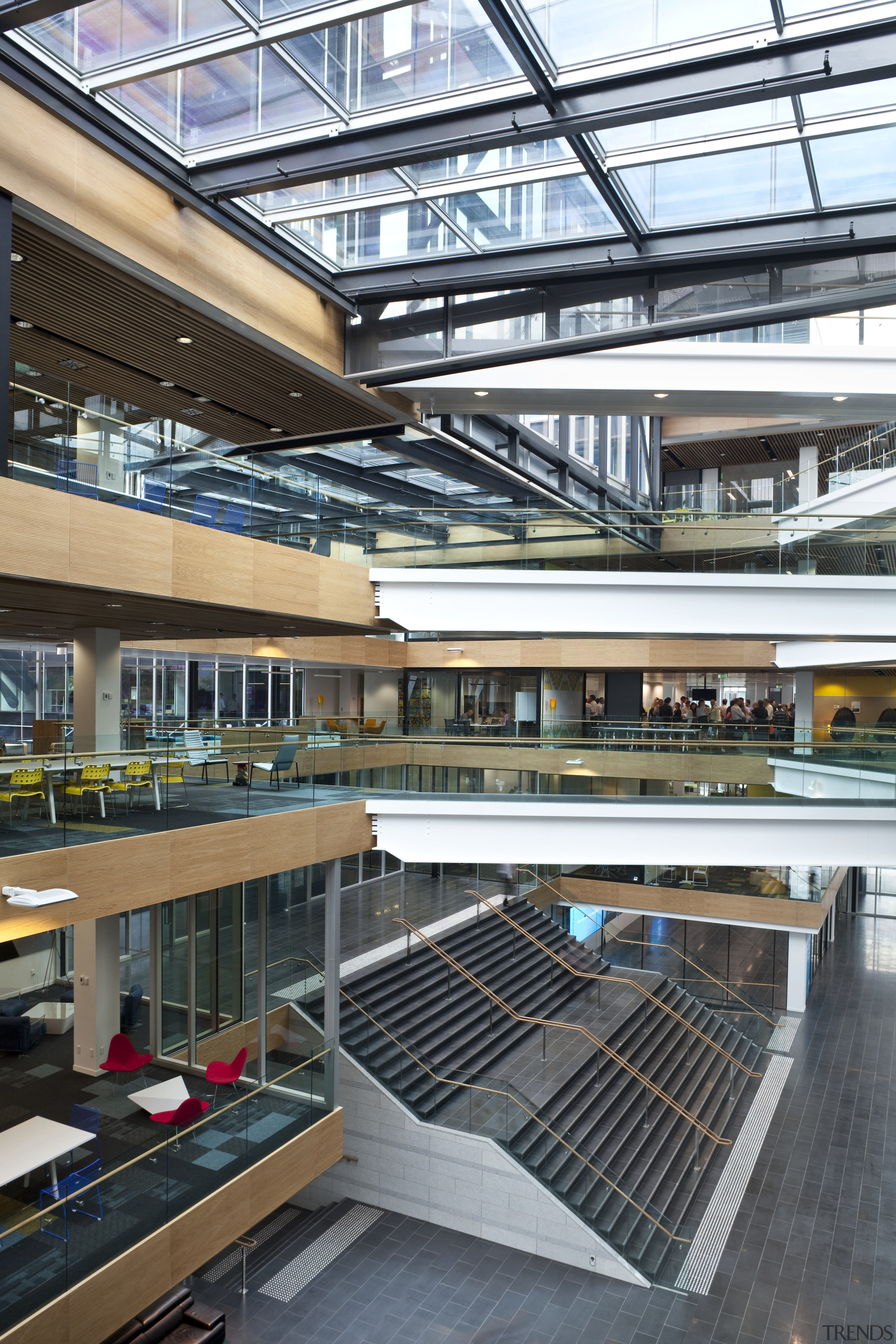 View of the Auckland Telecom offices, spread across architecture, building, daylighting, metropolitan area, black, white