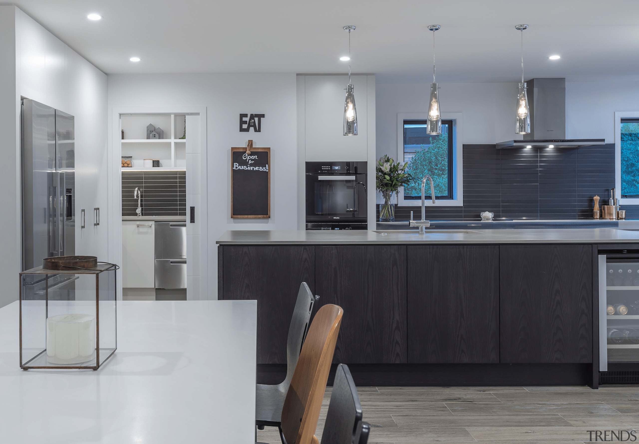 See more countertop, cuisine classique, home appliance, interior design, kitchen, room, gray, black