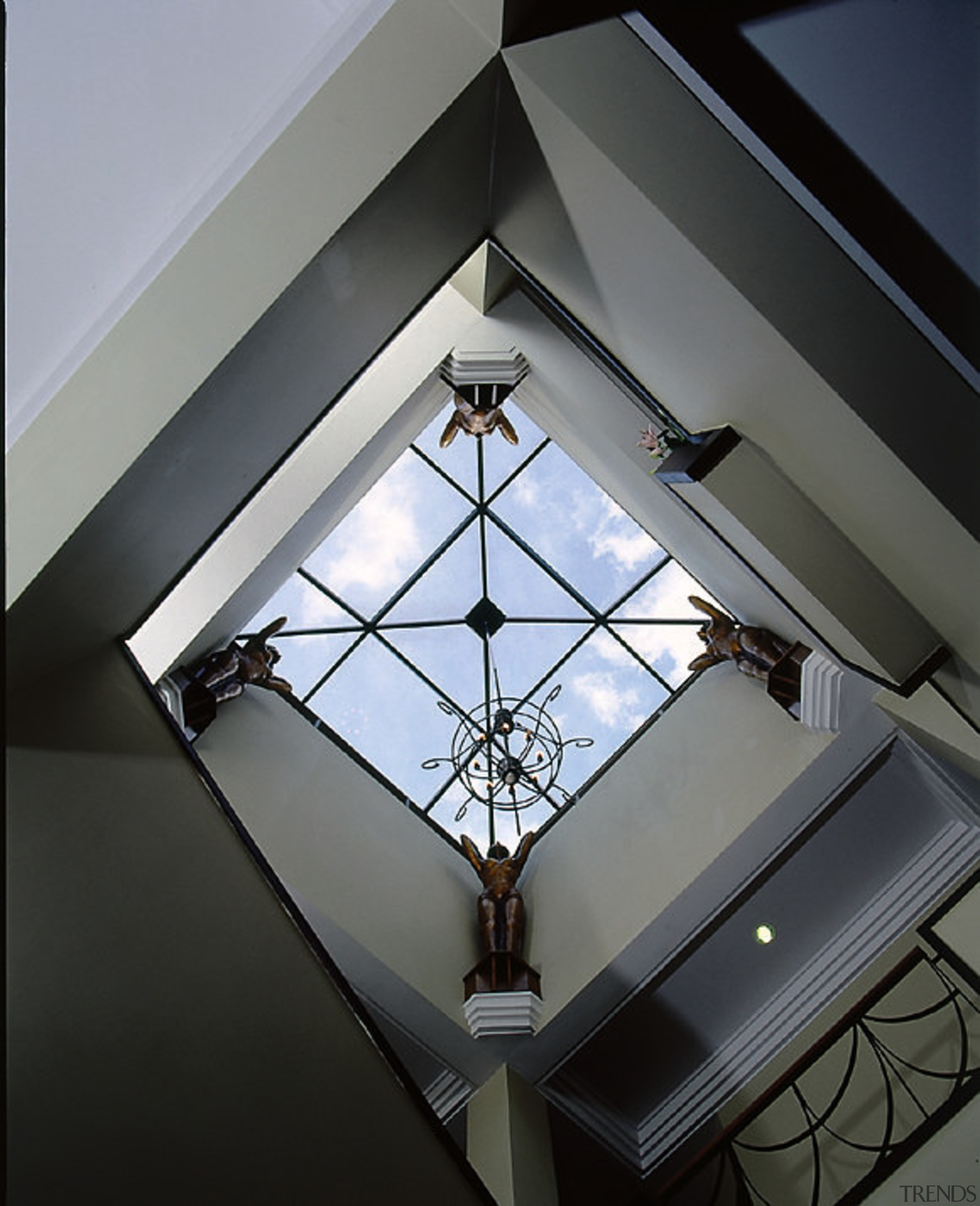 Detailed view of the roof light positioned at angle, architecture, ceiling, daylighting, glass, light, light fixture, lighting, product design, structure, symmetry, window, gray, black