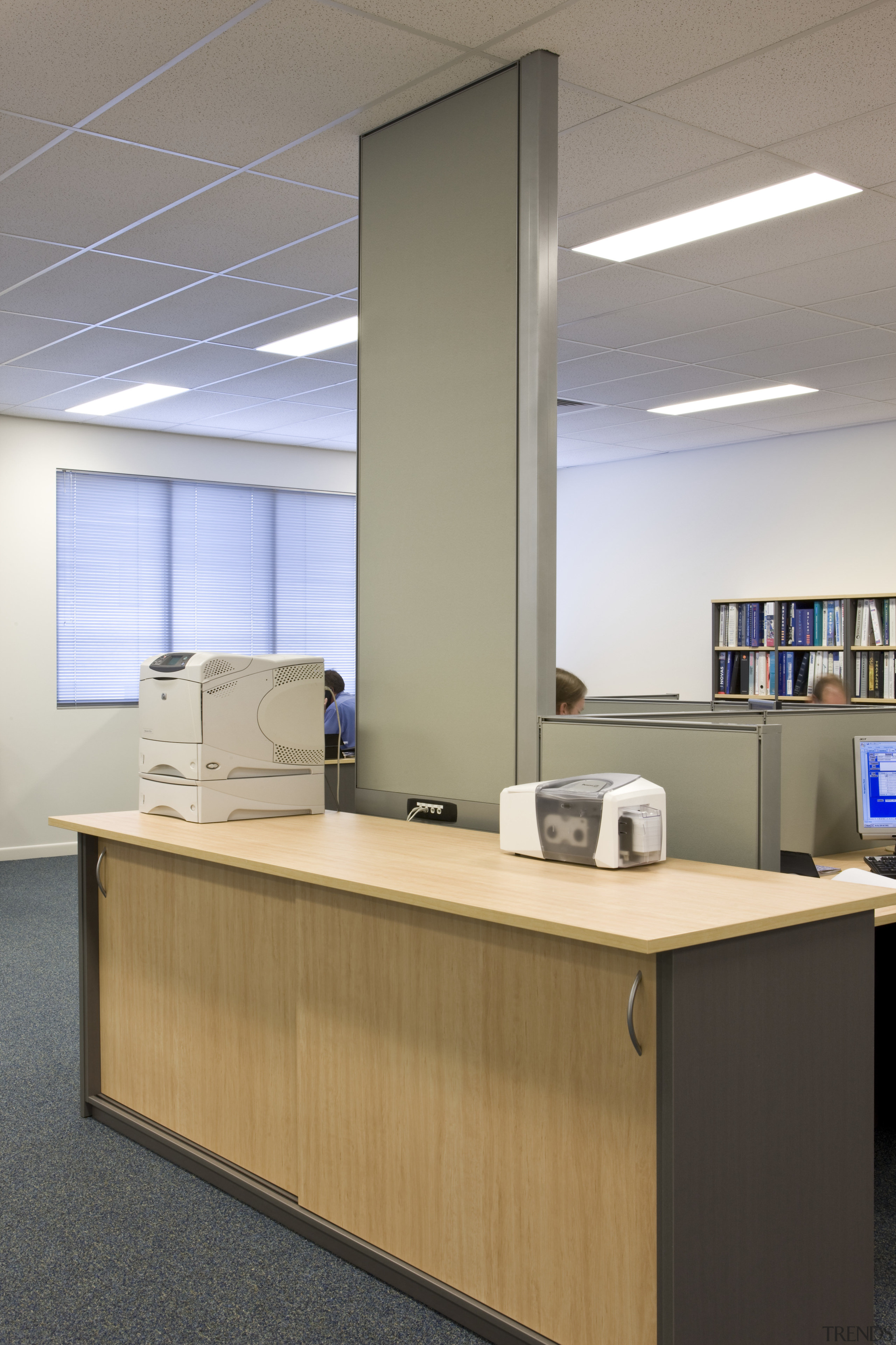 Image of desk and shelving supplied by The furniture, interior design, office, product design, gray