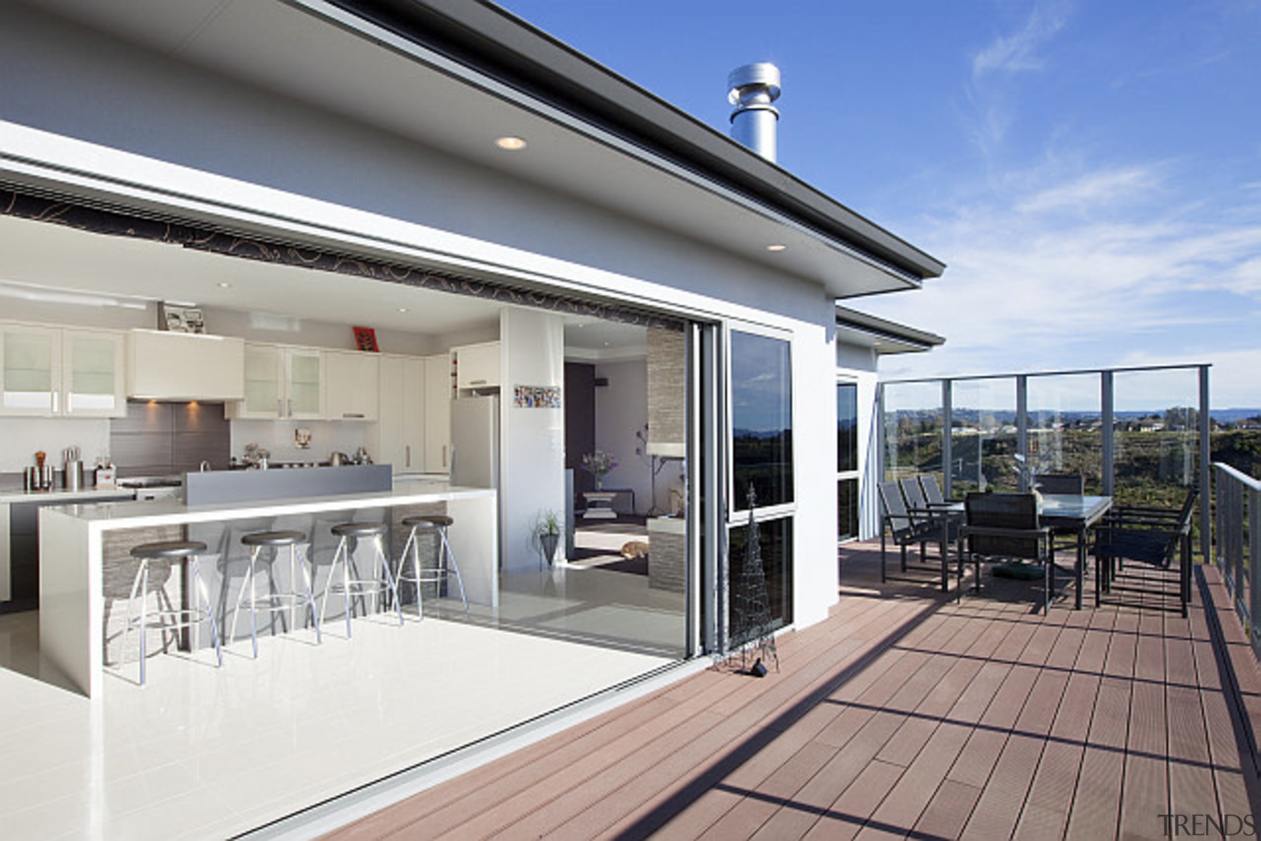 Staple top island unit features in this kitchen apartment, deck, house, interior design, penthouse apartment, property, real estate, window, gray