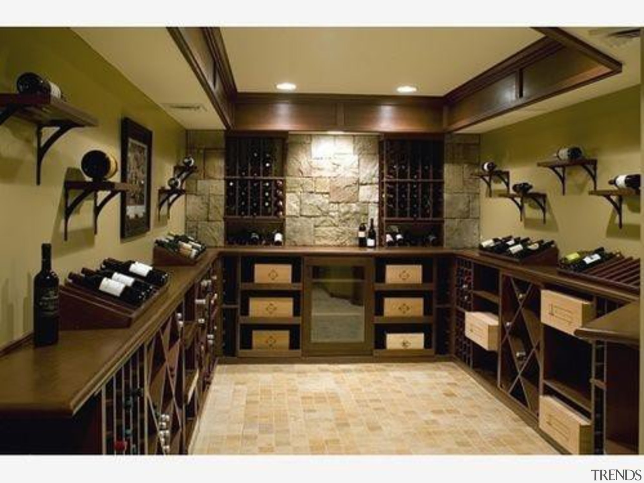 Modern Wine Cellar Ideas - Modern Wine Cellar cabinetry, countertop, furniture, interior design, kitchen, room, brown