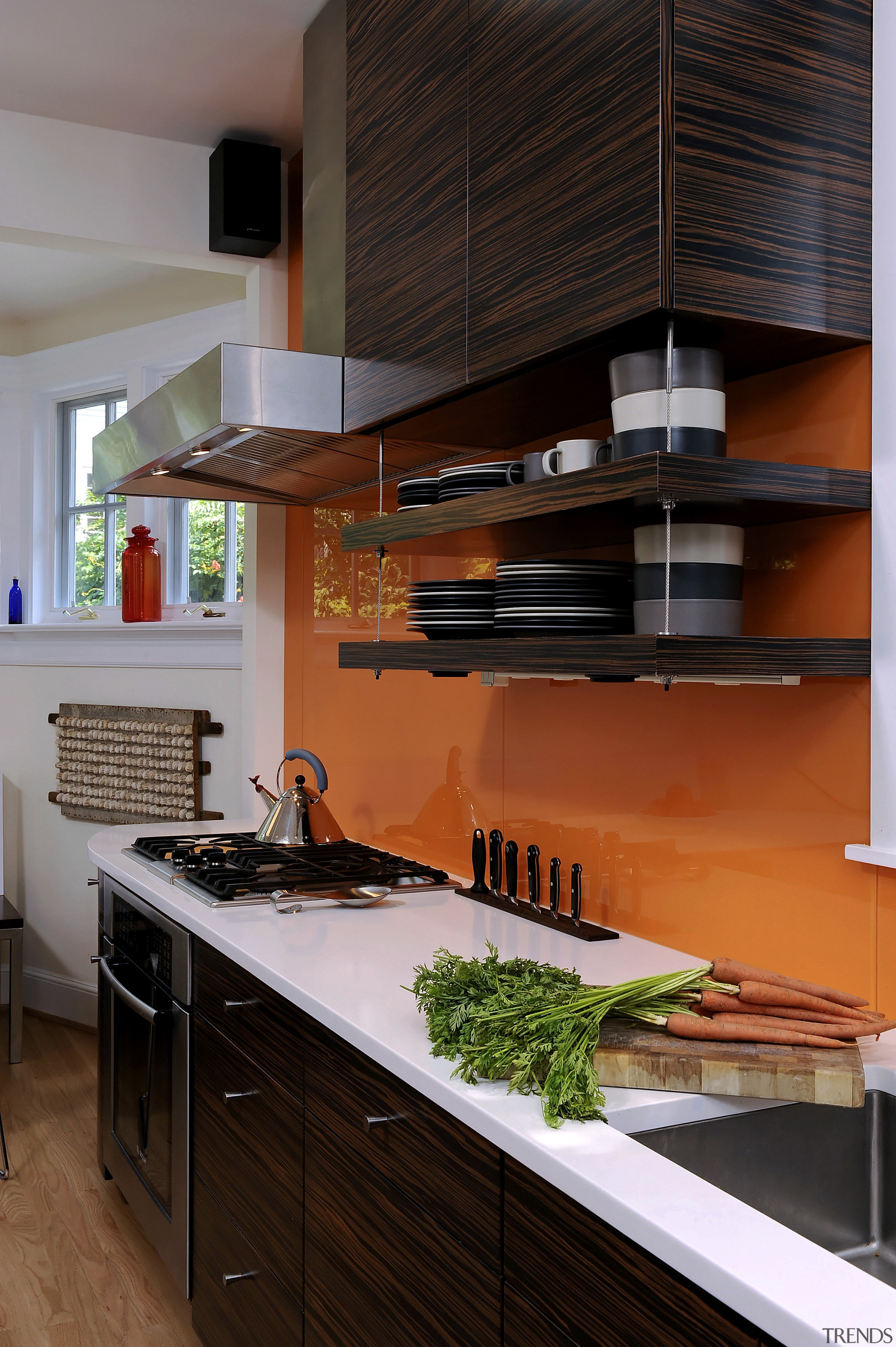 View of kitchen designed by Jennifer Gilmer.  cabinetry, countertop, interior design, kitchen, black