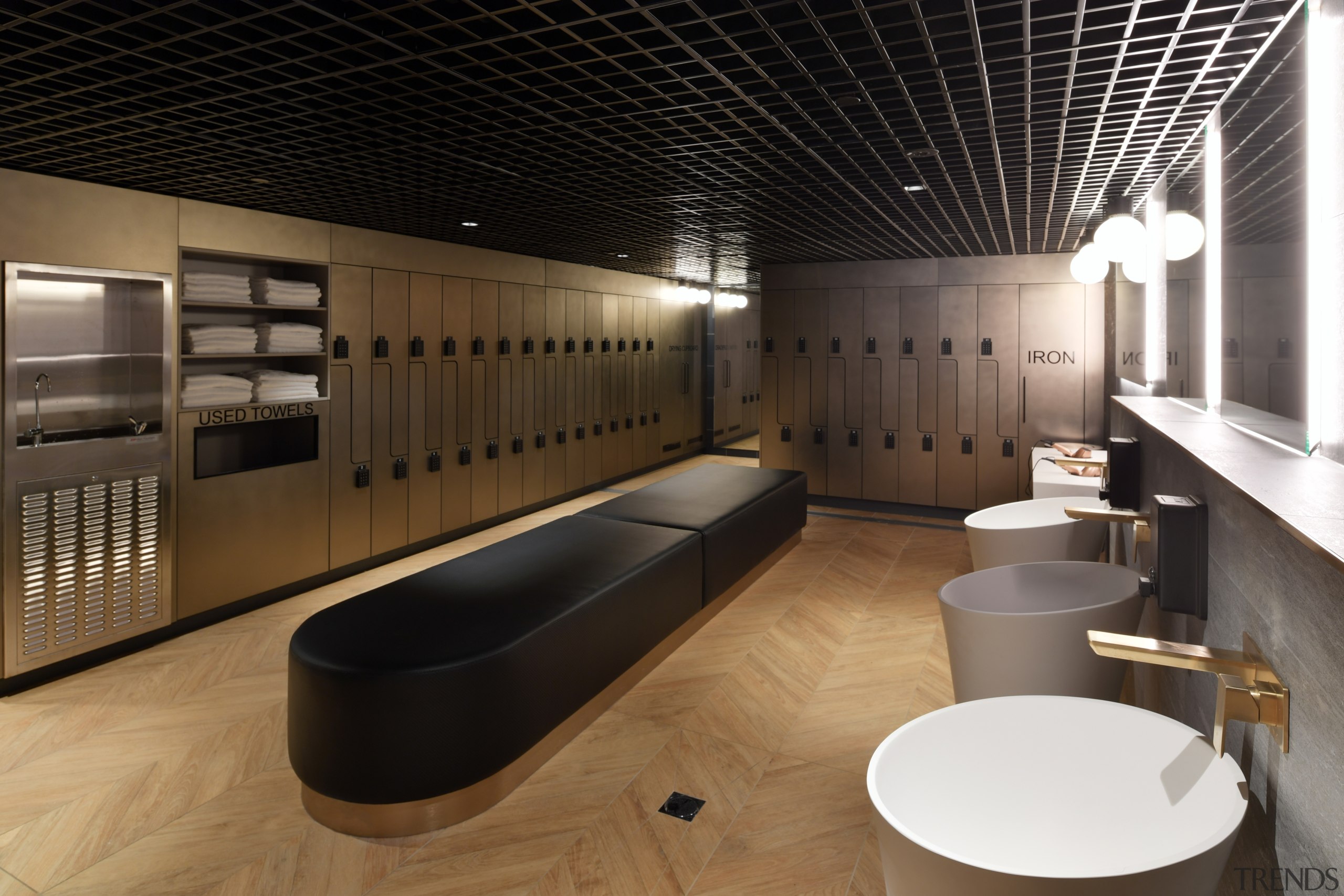 For the end-of-trip facilities at U60, Custance Associates 60 Union St, architecture, bathroom, floor, flooring, furniture, lighting, tile, black, Custance Associates