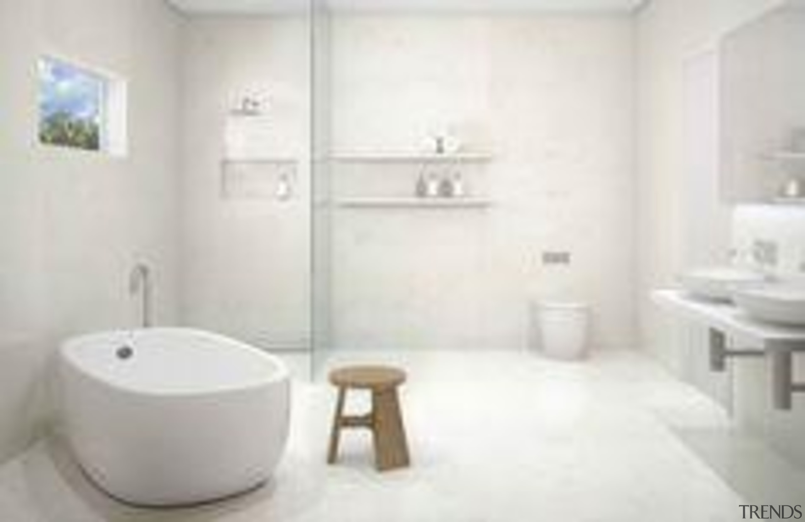 Featuring Caesarstone Frosty Carrina walls and floors bathroom, bathroom accessory, bathroom sink, bidet, ceramic, floor, home, interior design, plumbing fixture, product, product design, property, room, tap, tile, toilet seat, white