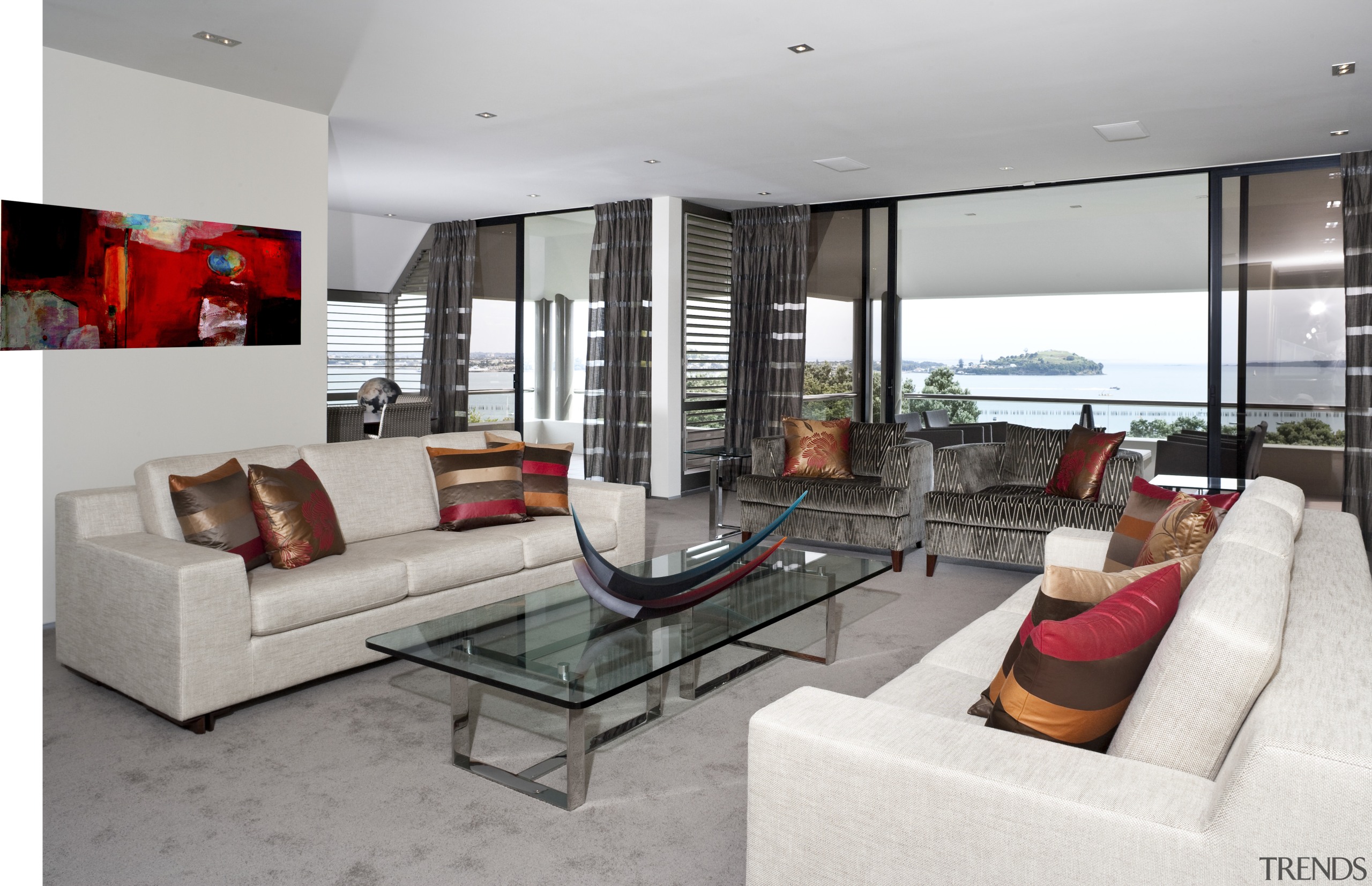 View of home refurbished by interior designer Suzanne apartment, home, interior design, living room, penthouse apartment, property, real estate, gray, white