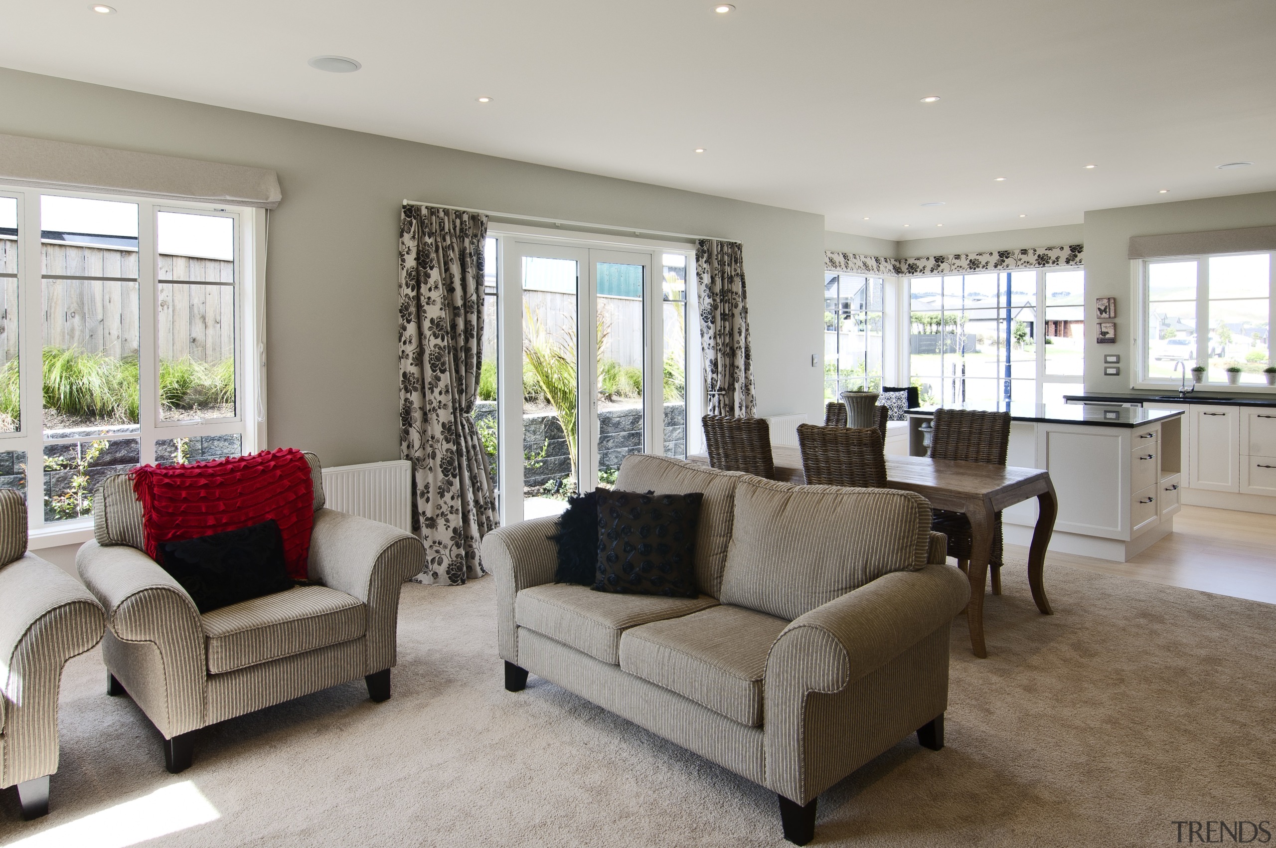 lounge RED PILLOW, tea coloured upholstery - lounge estate, home, interior design, living room, property, real estate, room, window, gray