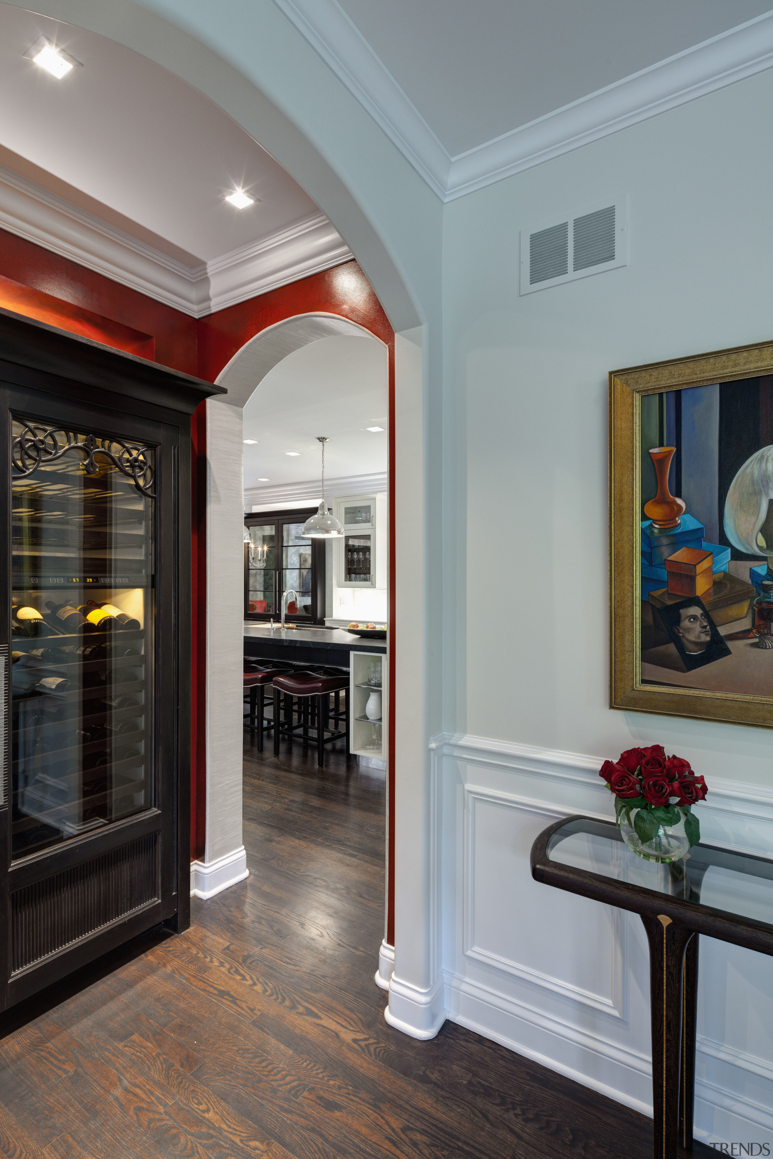 This entry to a new kitchen by Mick ceiling, door, floor, flooring, home, interior design, lobby, real estate, wall, window, wood flooring, gray