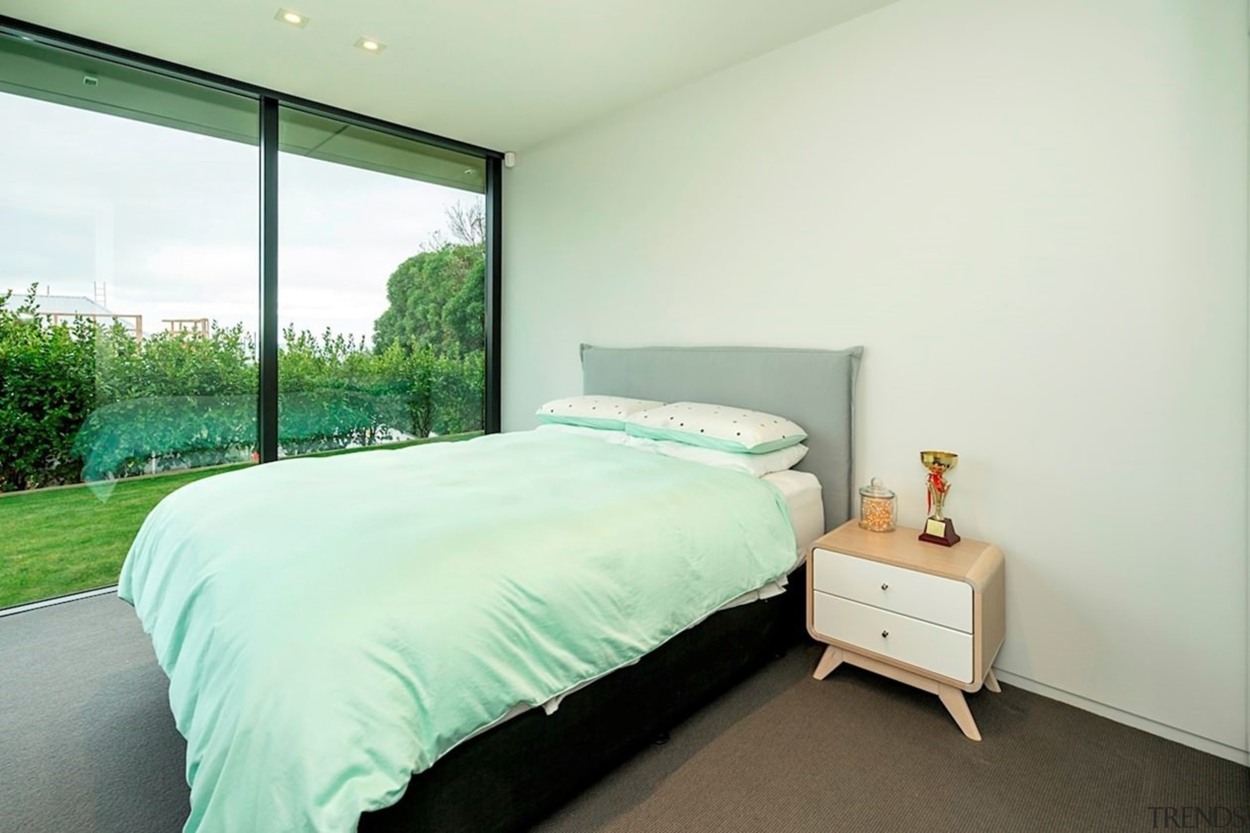 Registered Master Builders – House of the Year bed, bed frame, bedroom, ceiling, home, interior design, property, real estate, room, window, white, green