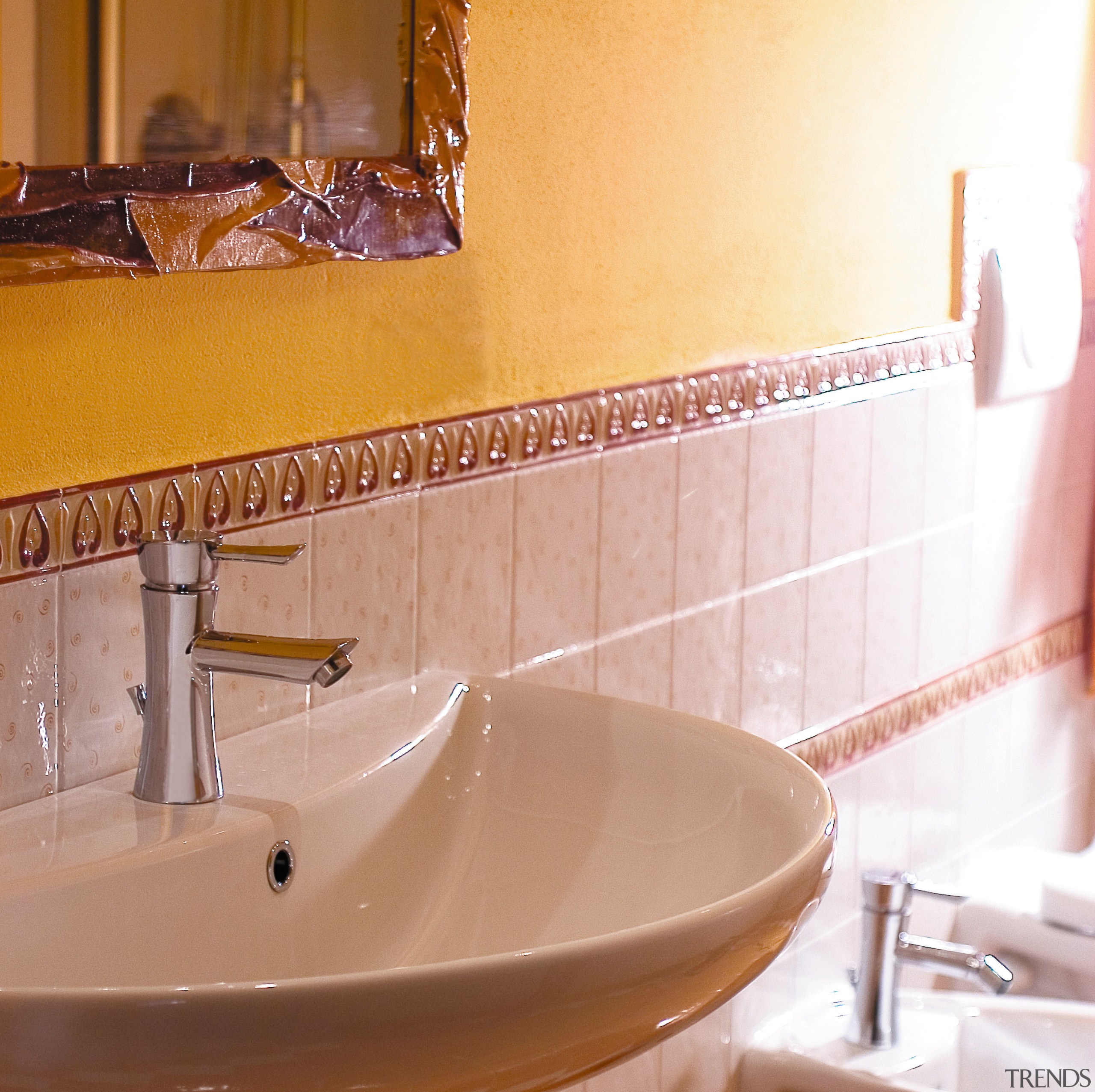 A view of some bathroomware by Rubinetteria La bathroom, ceramic, countertop, floor, flooring, interior design, plumbing fixture, property, room, sink, tap, tile, wall, orange, white