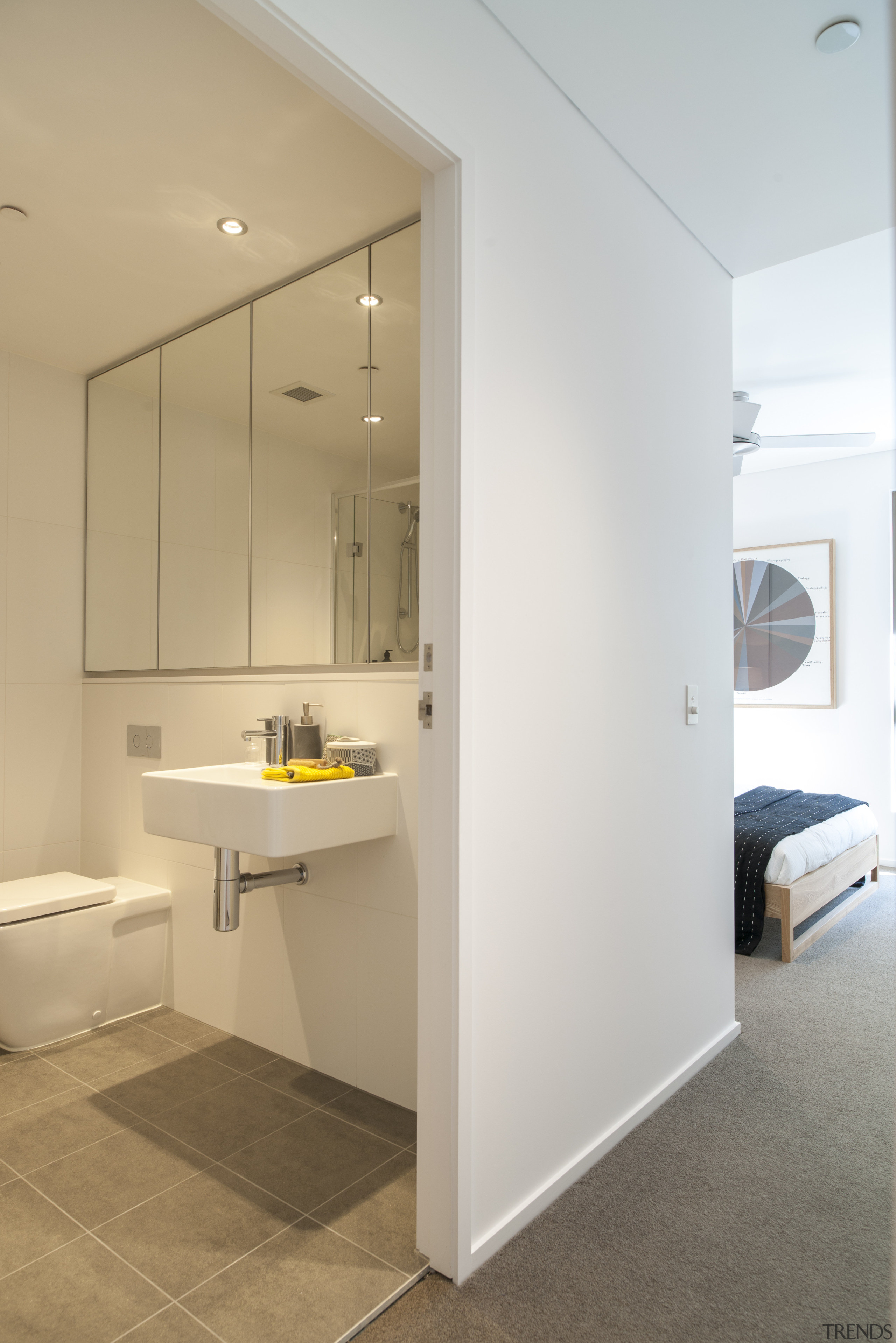 The first timber high-rise in Australia  Forté architecture, bathroom, daylighting, floor, home, interior design, real estate, room, sink, white, orange