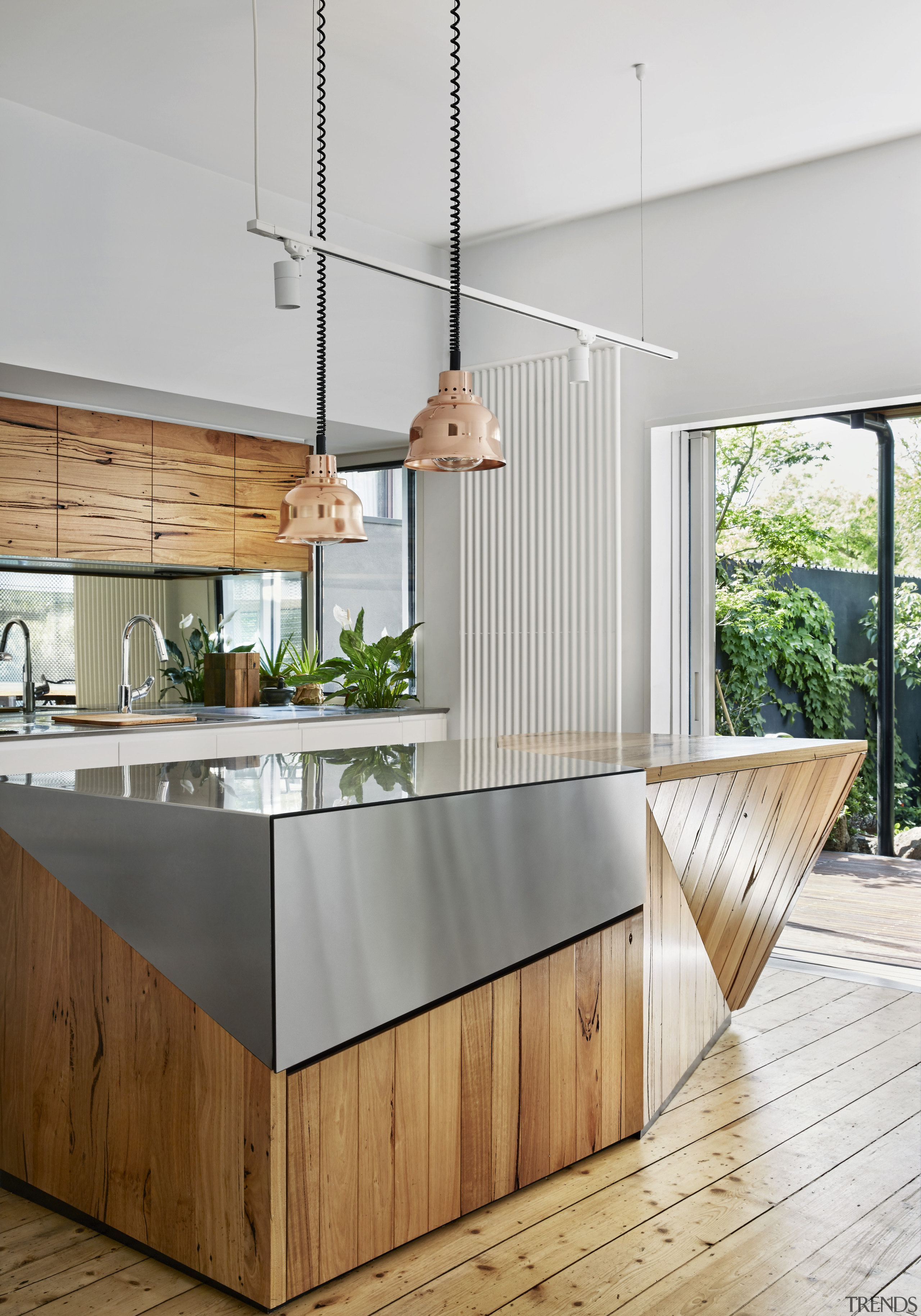 In this kitchen by Austin Maynard Architects, the architecture, countertop, furniture, house, interior design, kitchen, table, wood, white, gray