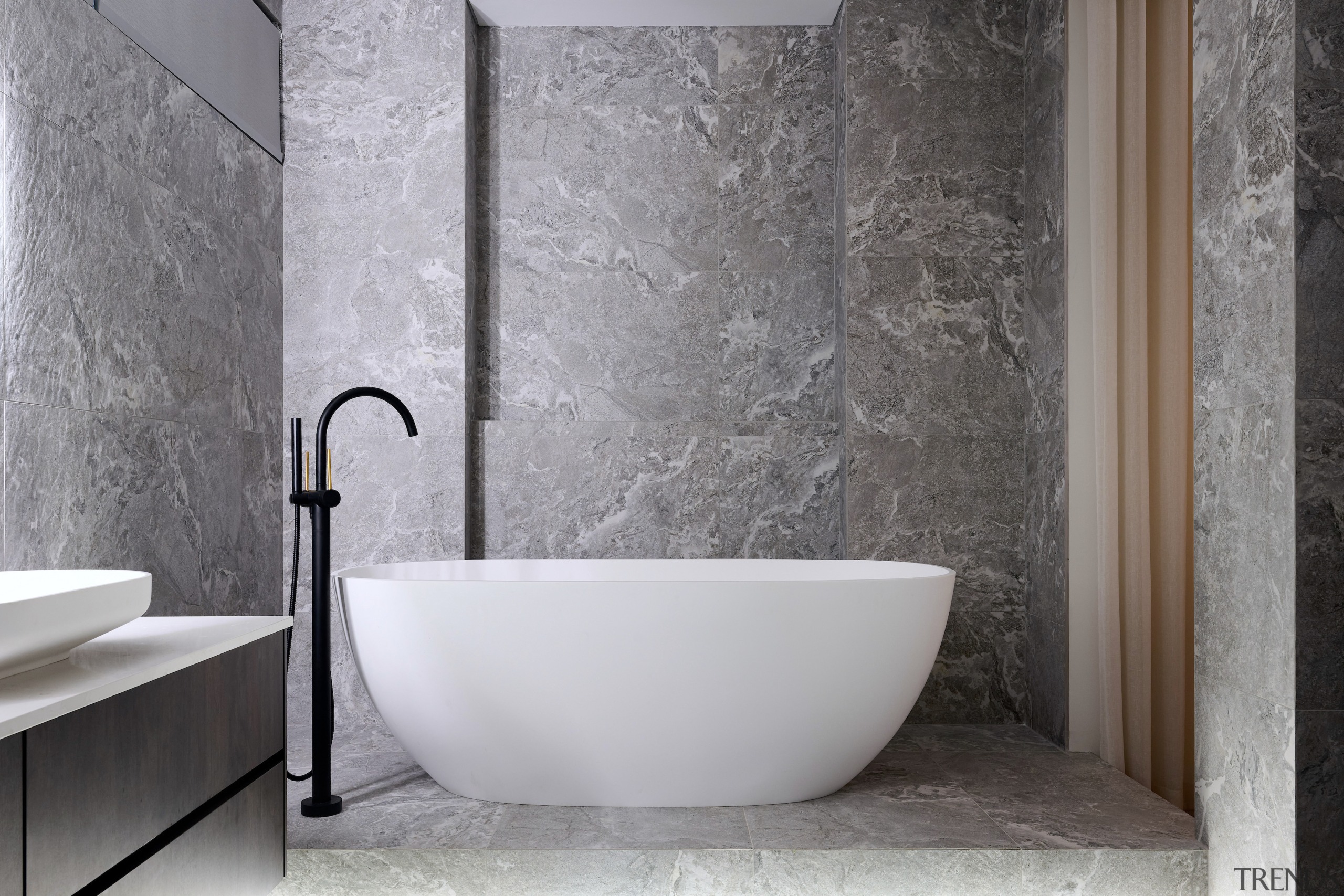 The bath area has a sculptural appeal. - 