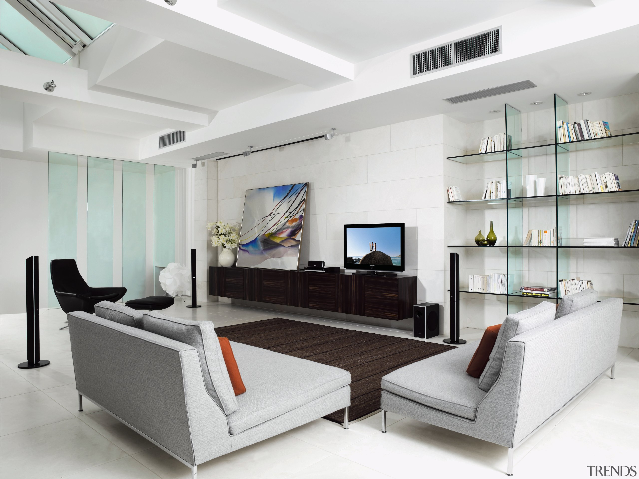 A view of some home applaices brought from furniture, interior design, living room, table, white, gray