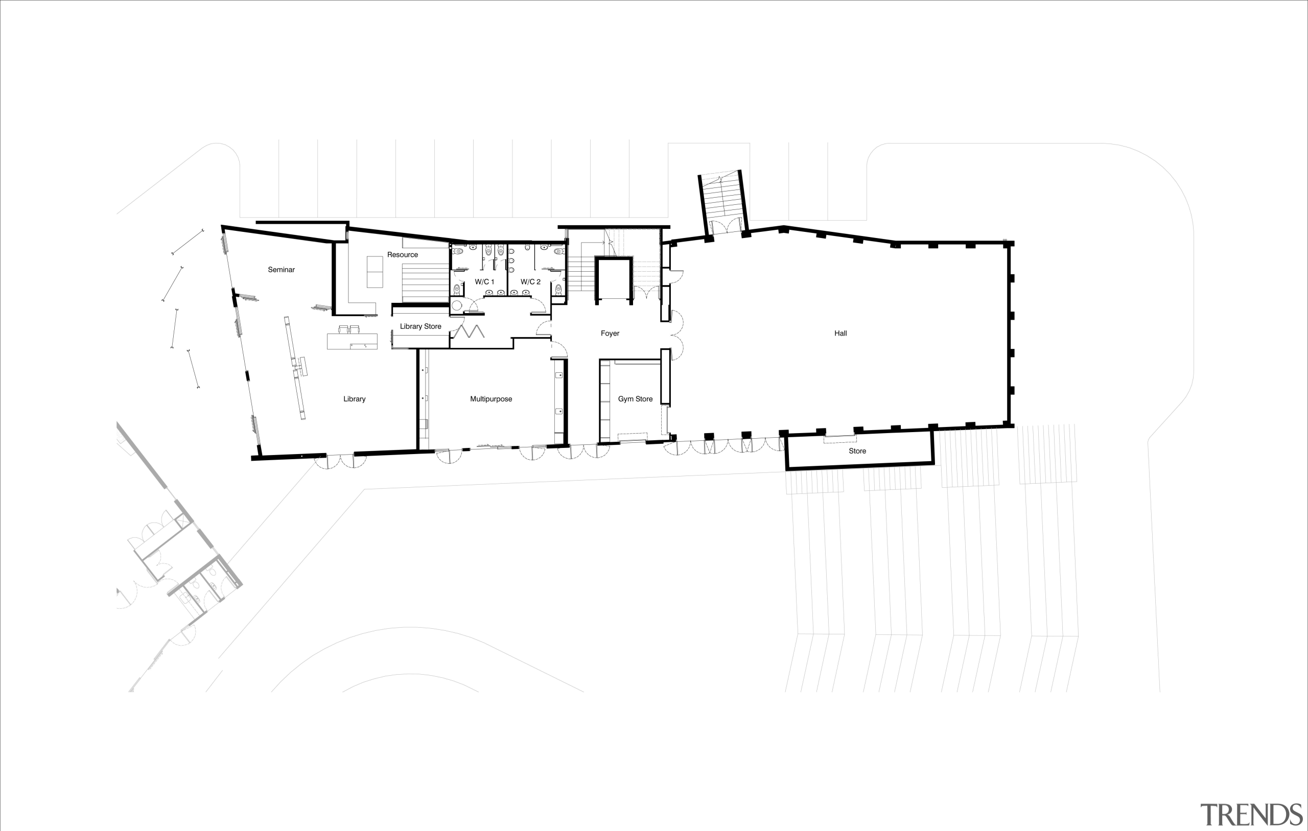 View of Remarkables Primary School in Queenstown. - angle, architecture, area, black and white, design, diagram, drawing, floor plan, font, line, line art, plan, product, product design, rectangle, structure, text, white